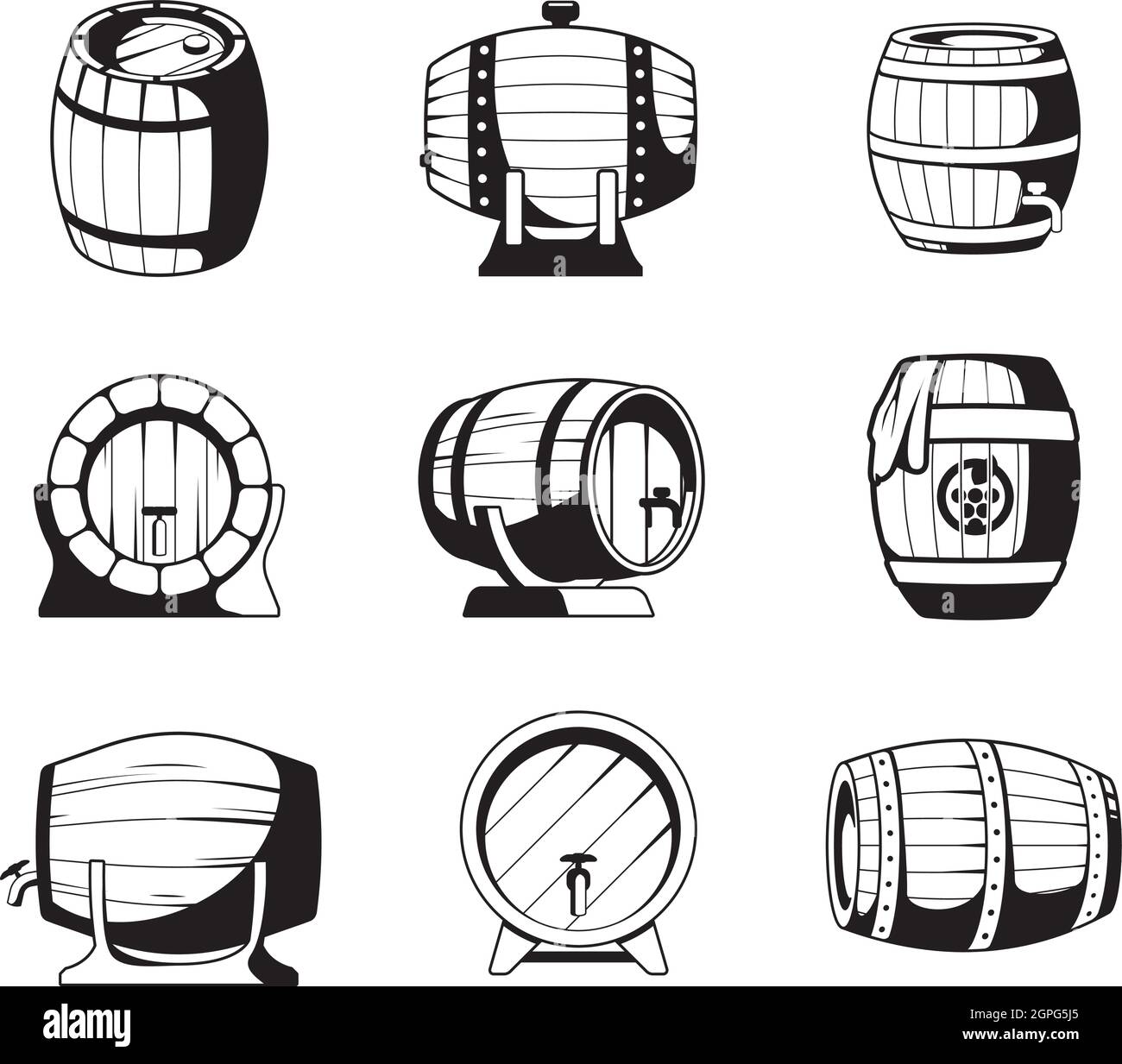 Silhouette dei barili. Barili di legno simboli per vino o birra business logo design modelli collezione emblemi vettoriali Illustrazione Vettoriale