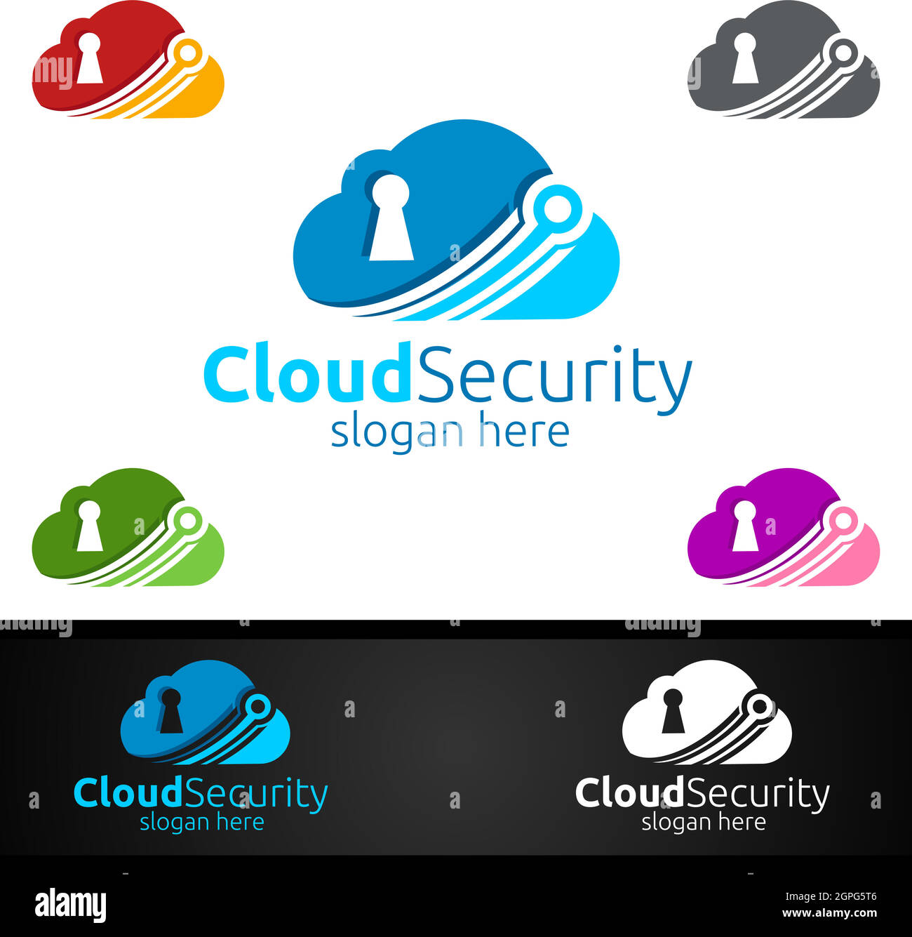 Logo Digital Cloud Security per Network, Internet , Hosting o Backup Server Illustrazione Vettoriale