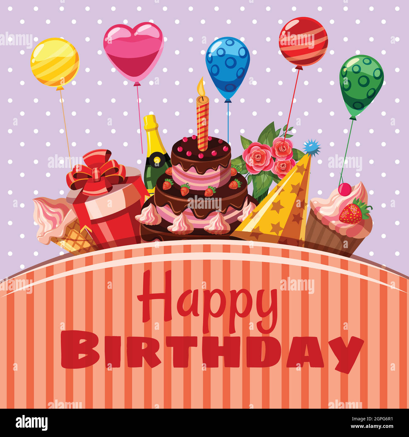 Buon compleanno elementi concetto, stile cartoon Illustrazione Vettoriale