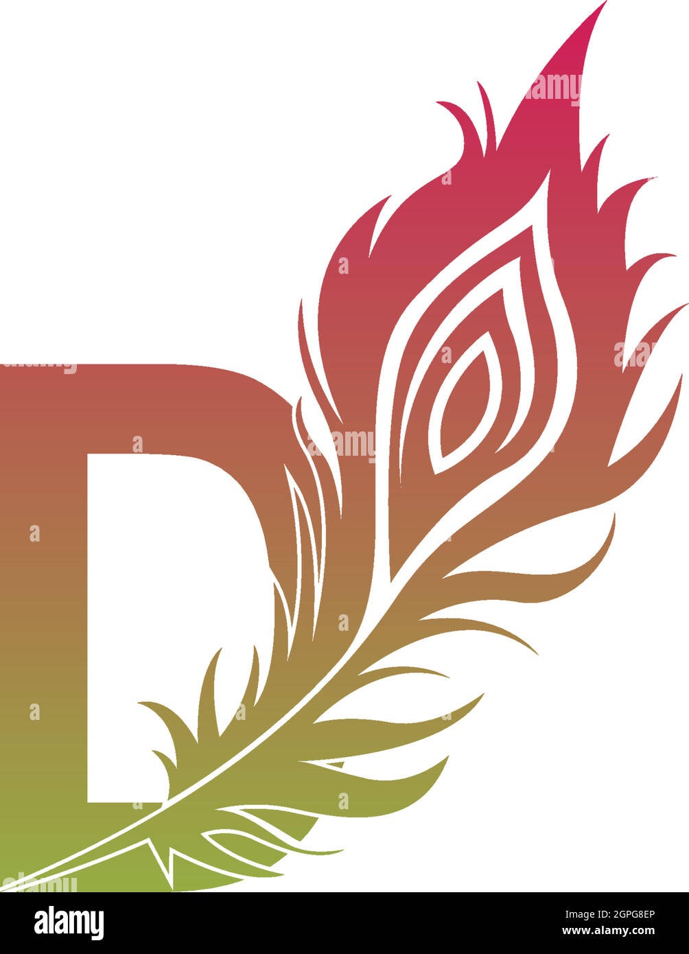 Lettera D con logo piuma icona disegno vettore Illustrazione Vettoriale