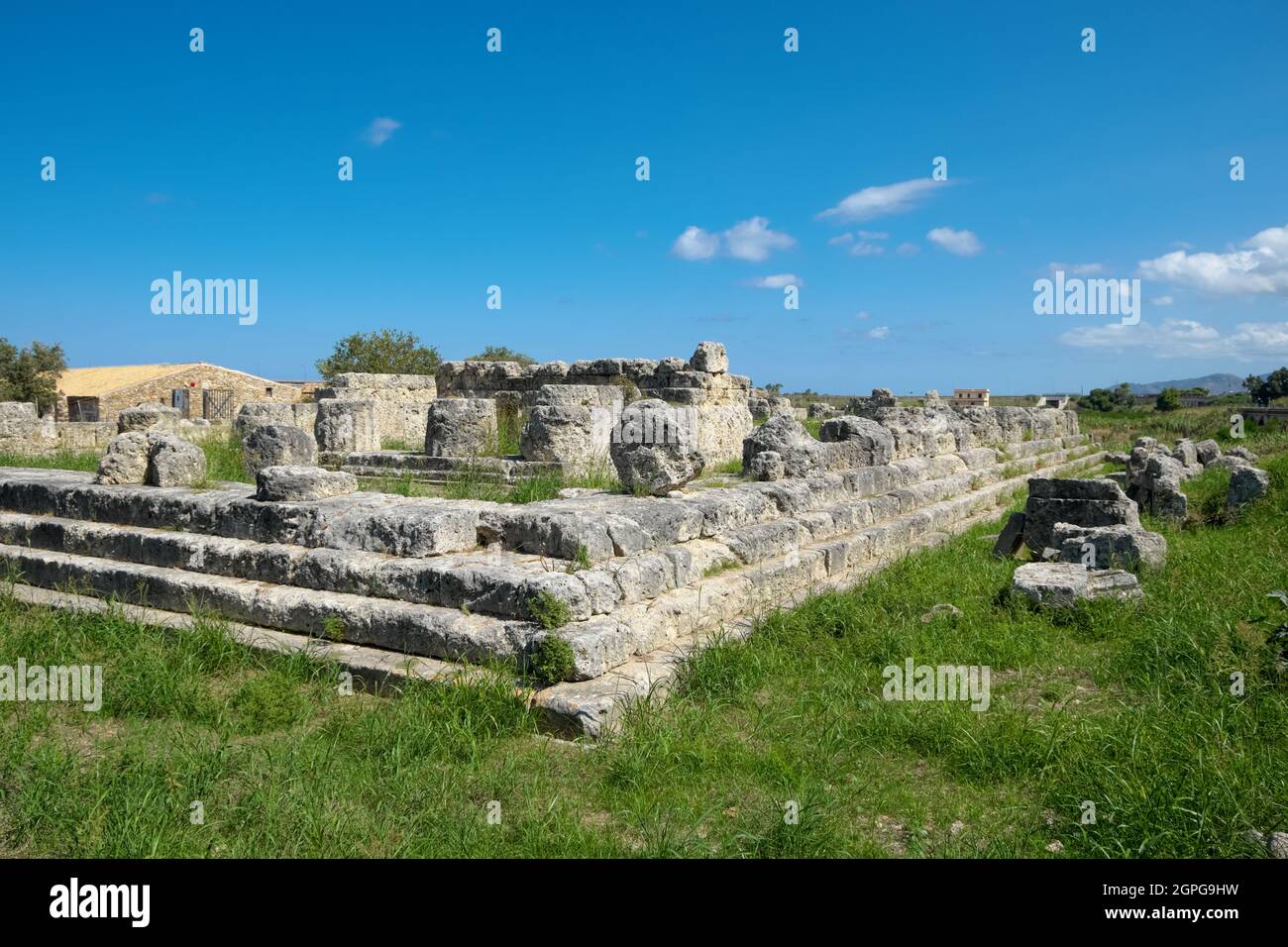 Rovine greche in Sicilia tempio della Vittoria nel sito archeologico di Himera a Termini Imerese, Palermo Foto Stock