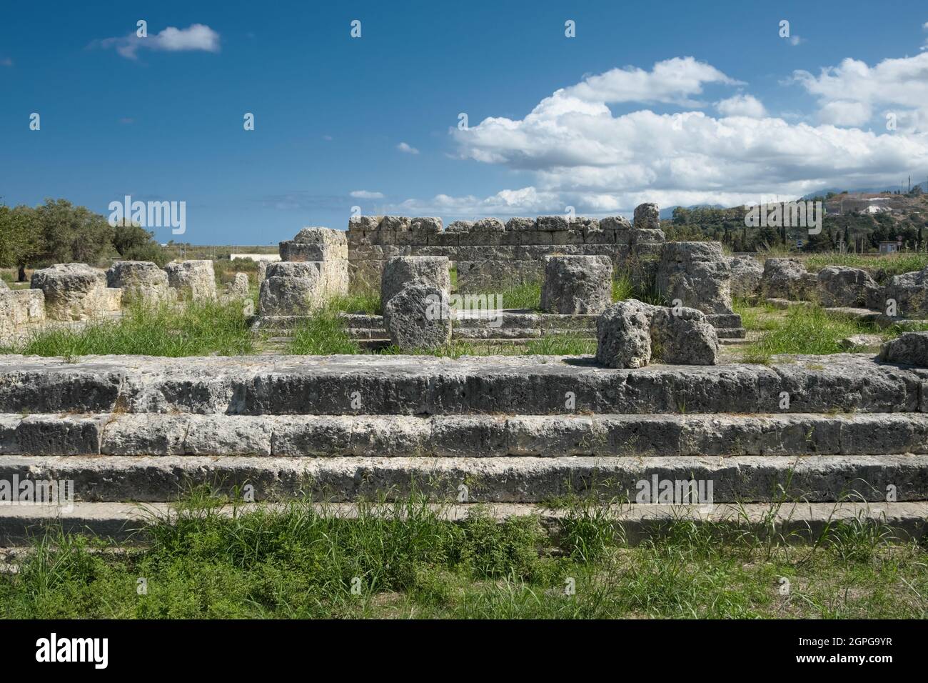 Rovine greche in Sicilia tempio della Vittoria nel sito archeologico di Himera a Termini Imerese, Palermo Foto Stock