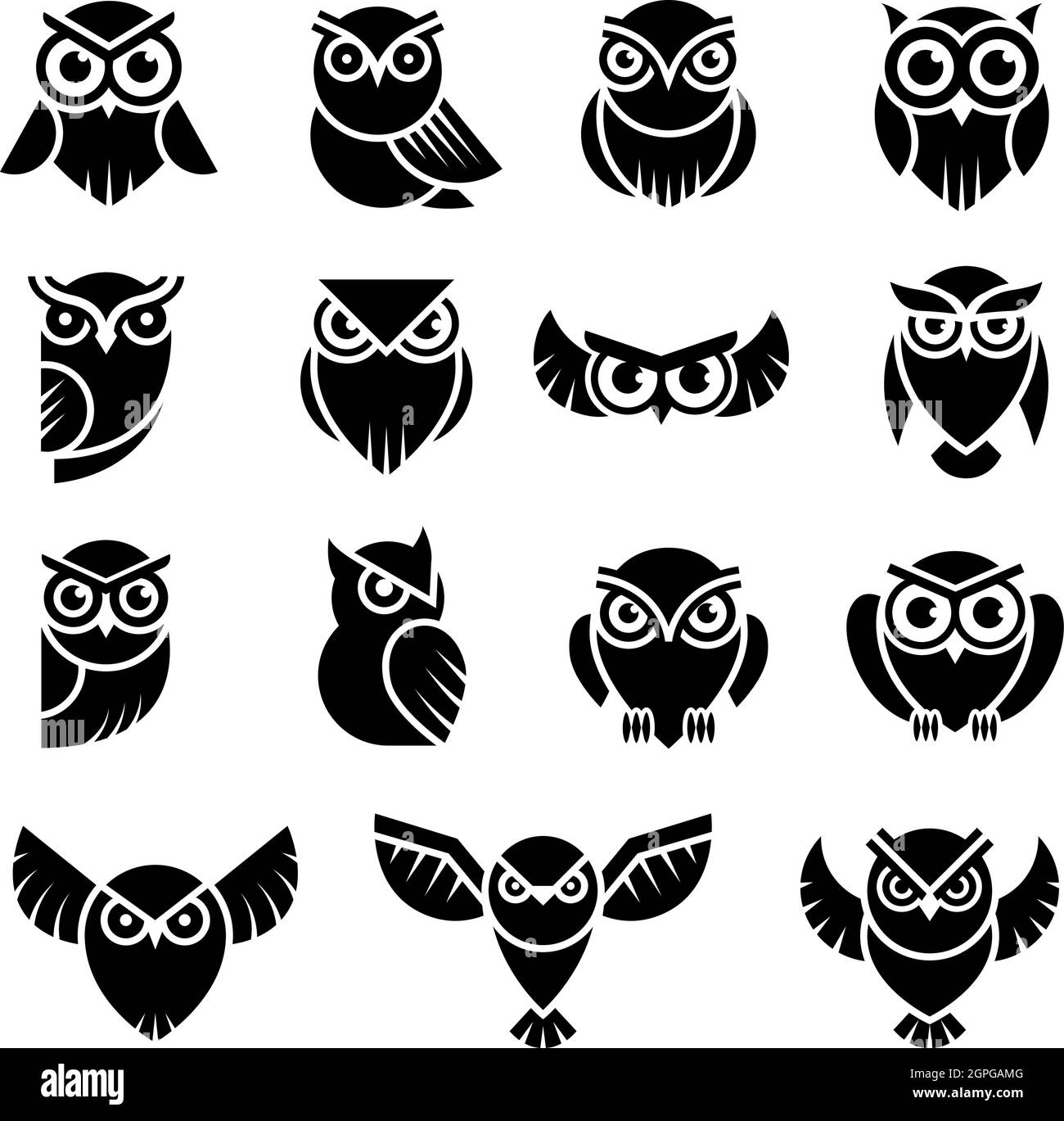 Logo Bird. Wild OWL conoscenza simboli vettoriali stilizzati illustrazioni grafiche moderne Illustrazione Vettoriale