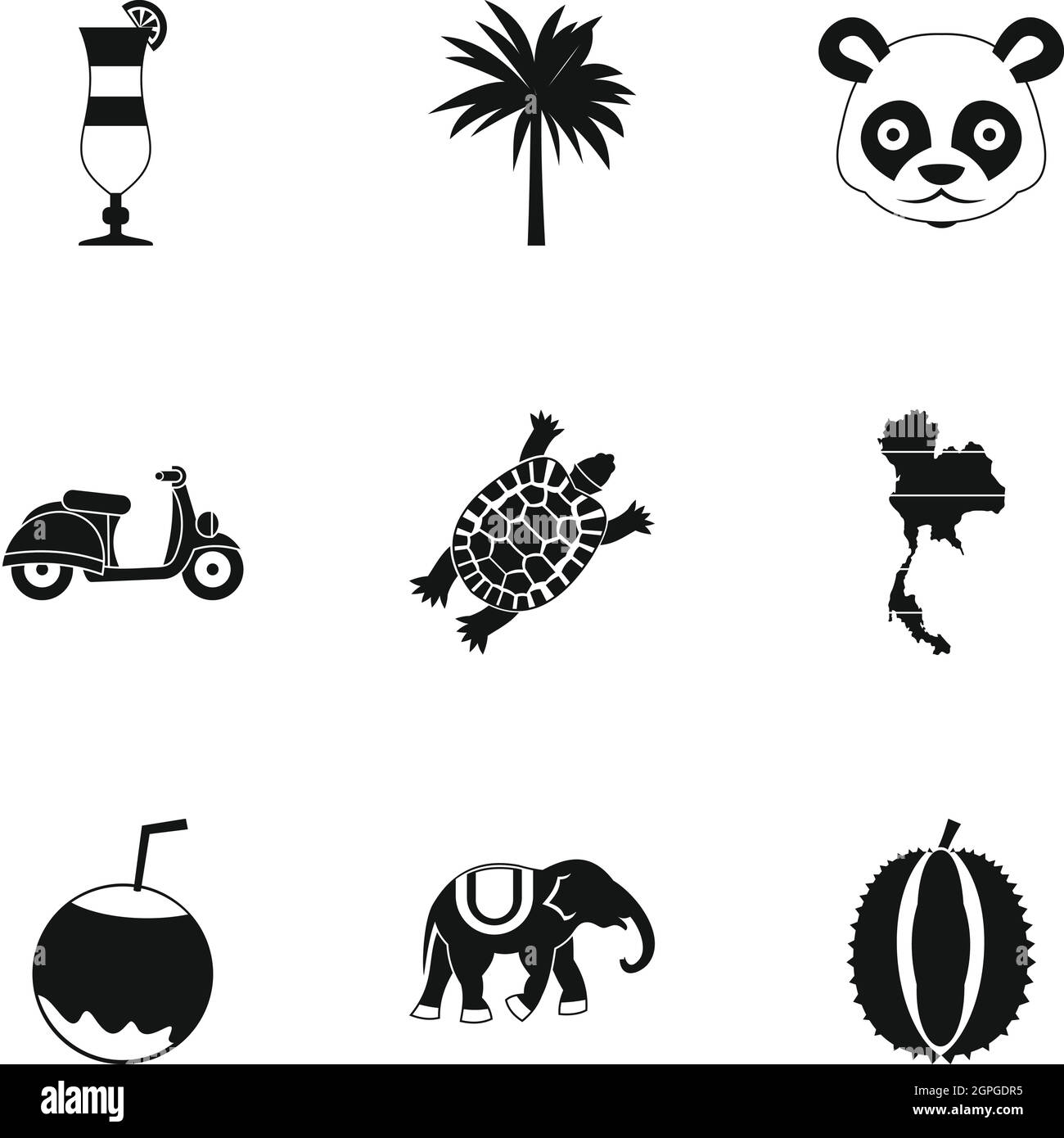 Turismo in Thailandia set di icone, stile semplice Illustrazione Vettoriale