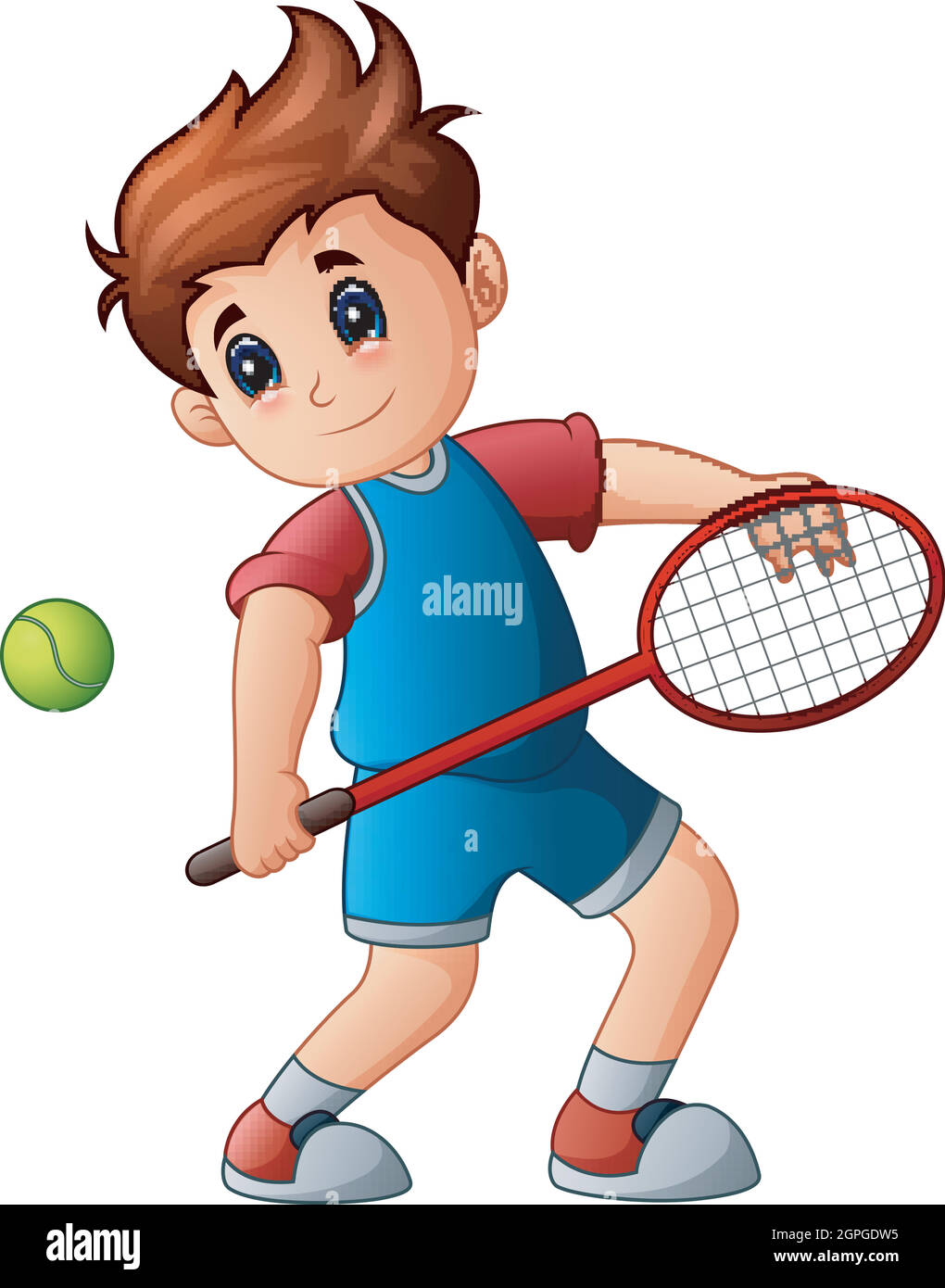 Ragazzo cartoon che gioca a tennis Illustrazione Vettoriale