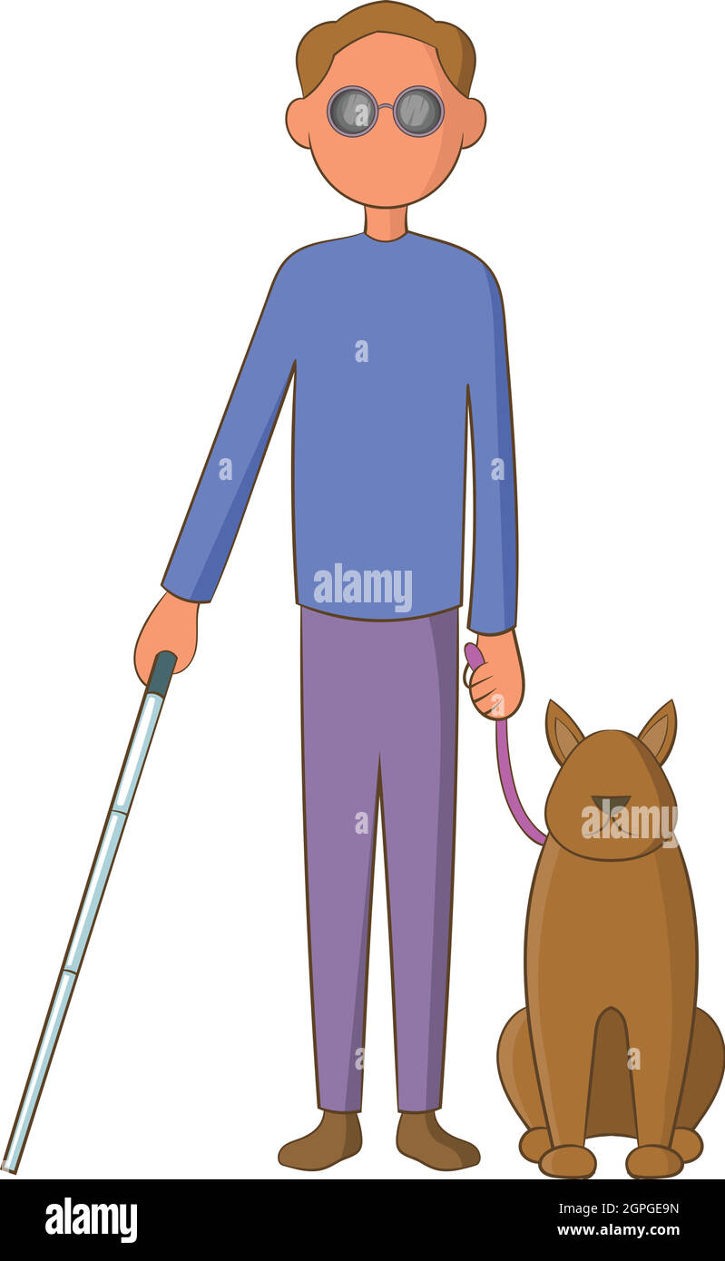 Cieco con il cane guida icona, stile cartoon Illustrazione Vettoriale