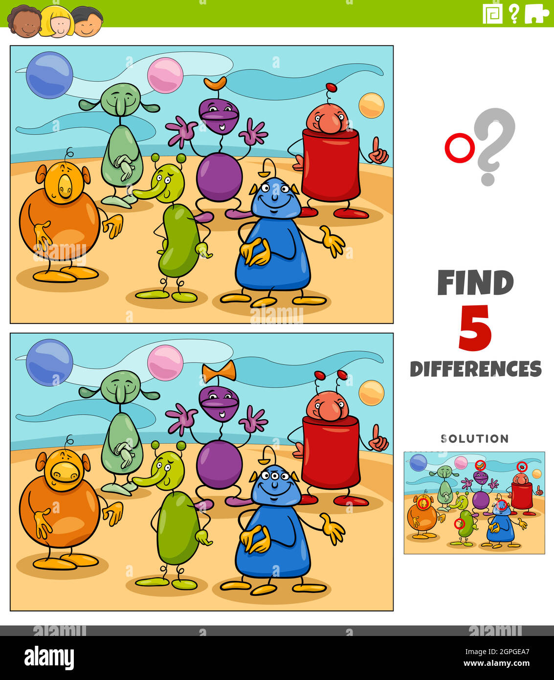 differenze gioco educativo con personaggi fantasy alieni Illustrazione Vettoriale