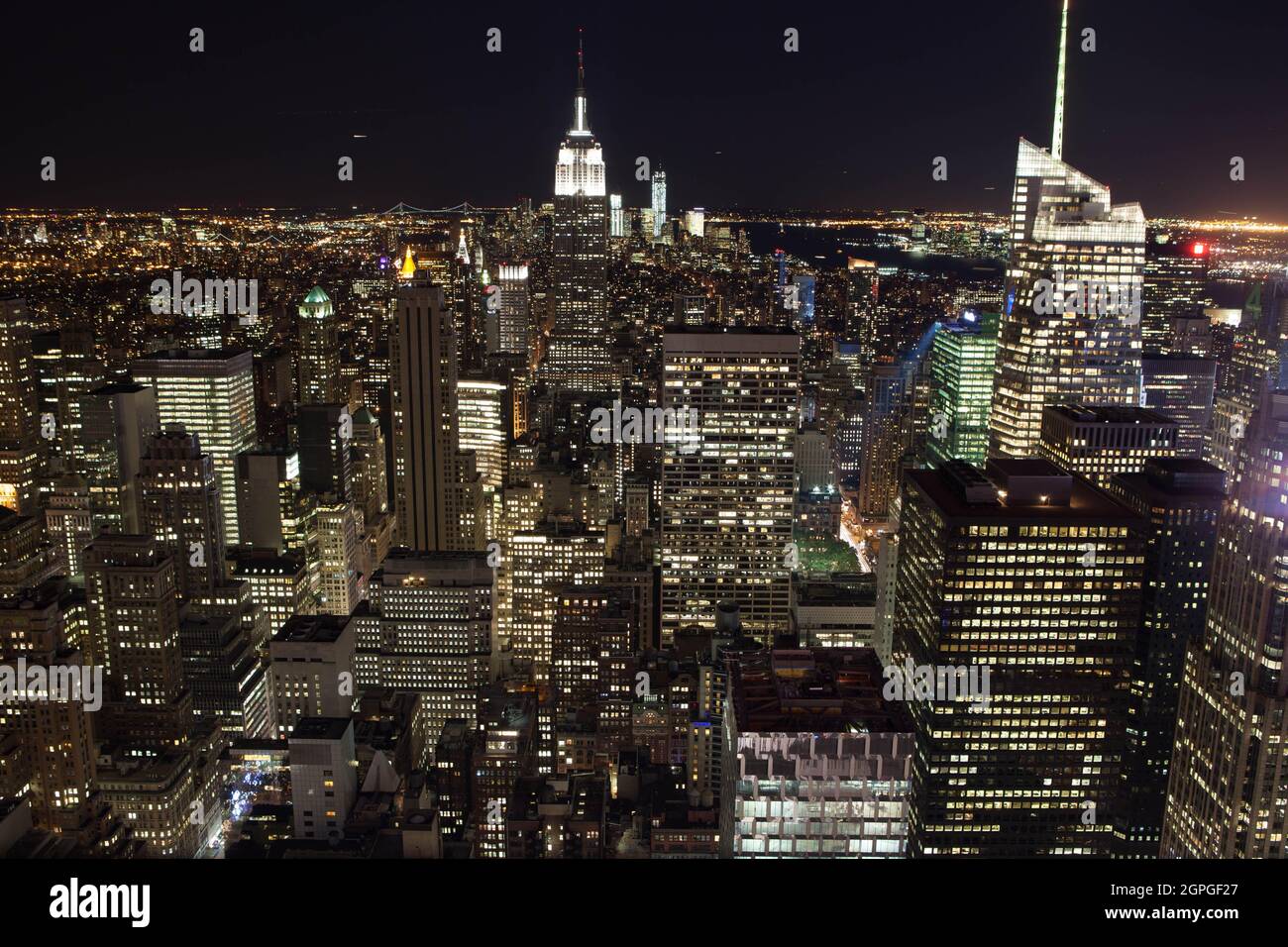 New York City di notte, vista da Top of the Rock, New York, USA Foto Stock