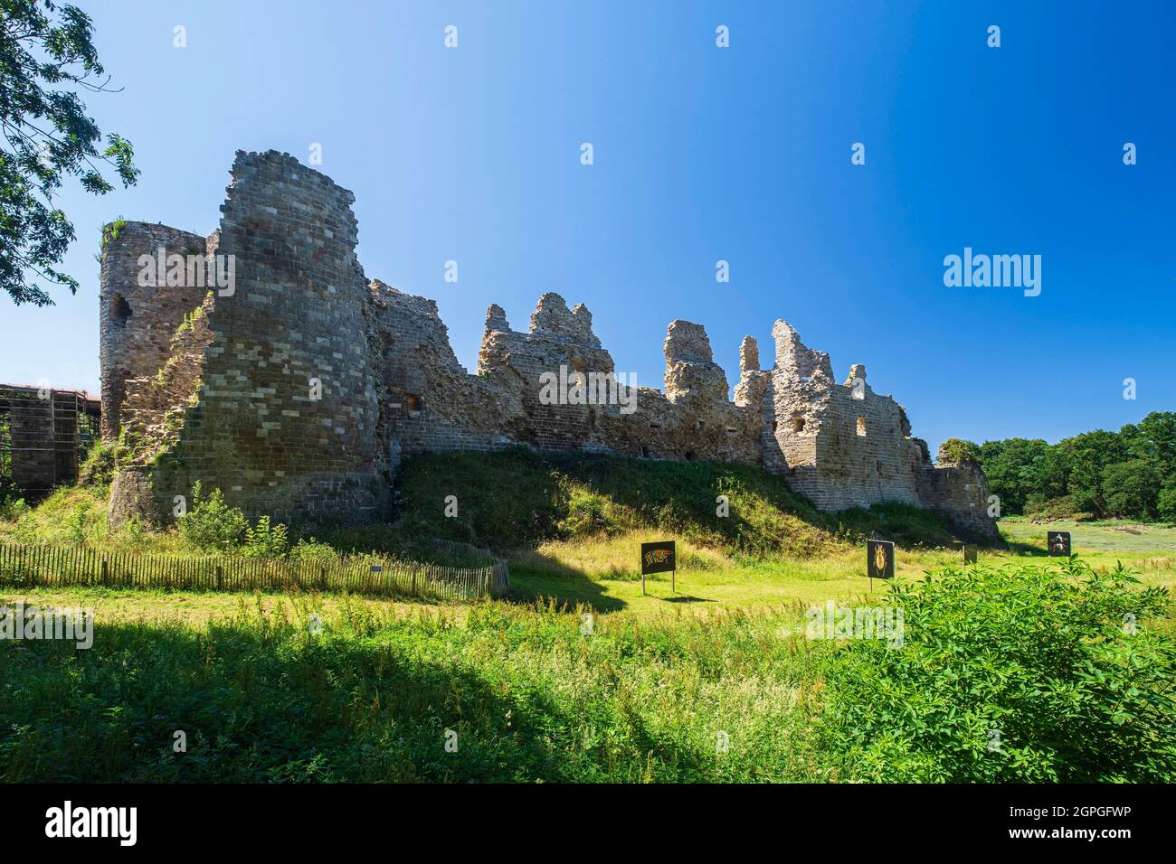 Francia, Cotes d'Armor, Crehen, castello di Guildo nella baia di Arguenon lungo il sentiero GR 34 o sentiero doganale Foto Stock