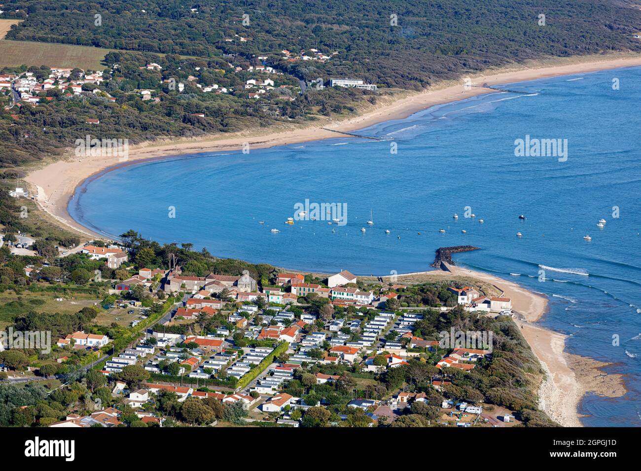 Francia, Charente Maritime, Dolus d'Oleron, baia la Perroche (vista aerea) Foto Stock