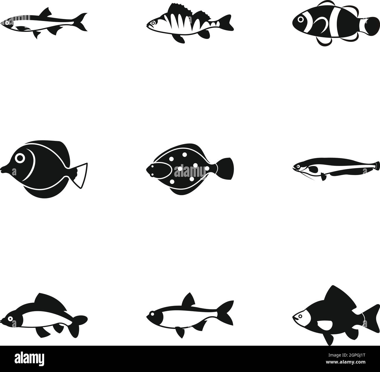 Specie di pesci set di icone, stile semplice Illustrazione Vettoriale