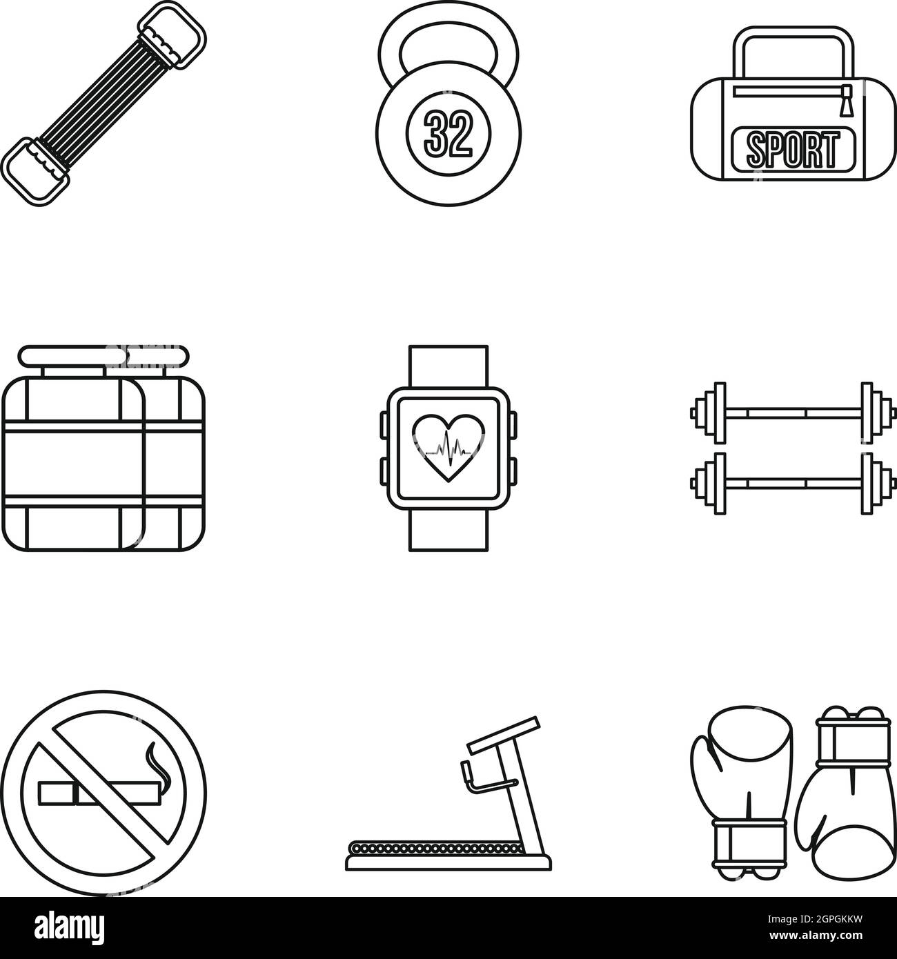 Icone di allenamento impostato, stile contorno Illustrazione Vettoriale