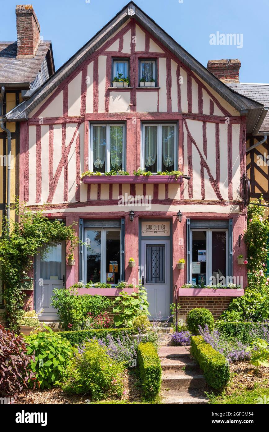 Francia, Eure, le Bec Hellouin, etichettato Les Plus Beaux Villages de France (i più bei villaggi di Francia), casa in legno normand Foto Stock