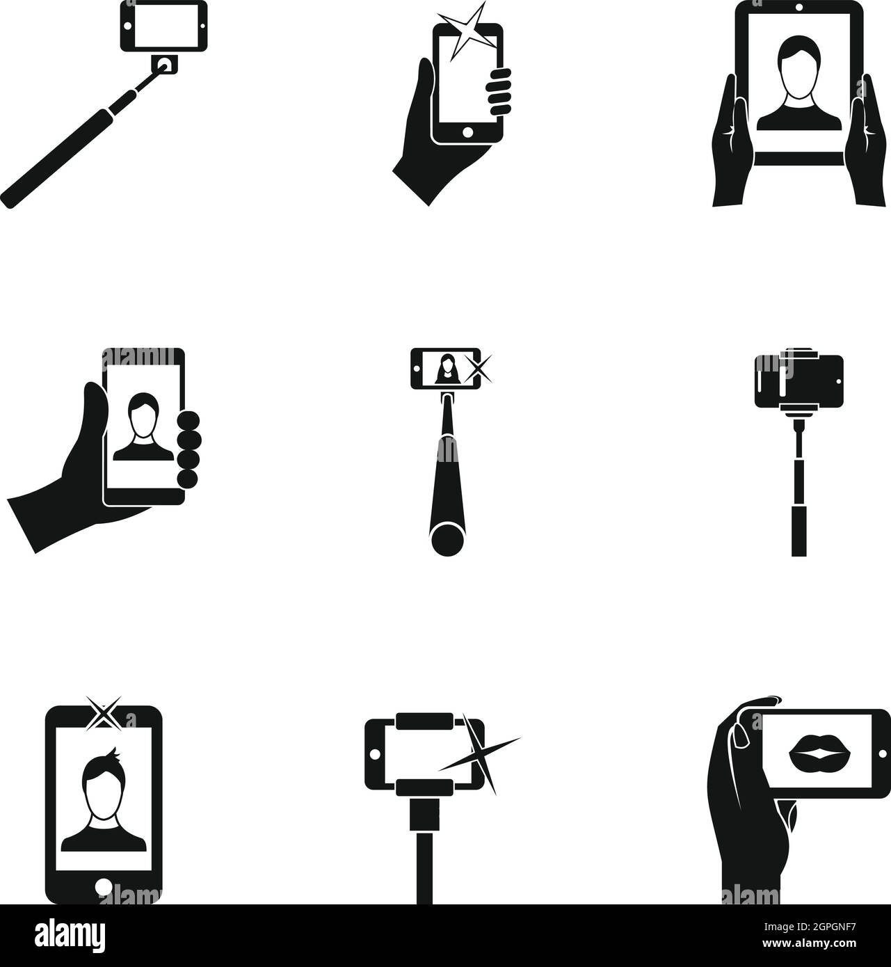 Riprese su telefono cellulare set di icone, stile semplice Illustrazione Vettoriale