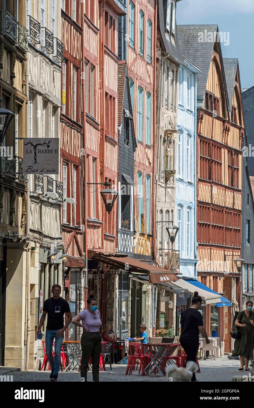 Francia, Senna Marittima, Rouen, la medievale Rue Martainville, case a graticcio Foto Stock