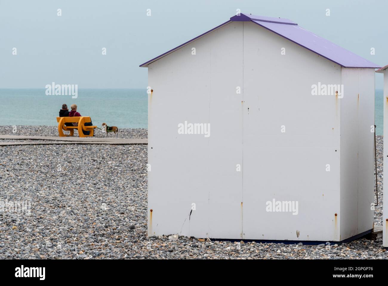 Francia, Seine Maritime, le Treport, rifugio sulla spiaggia Foto Stock