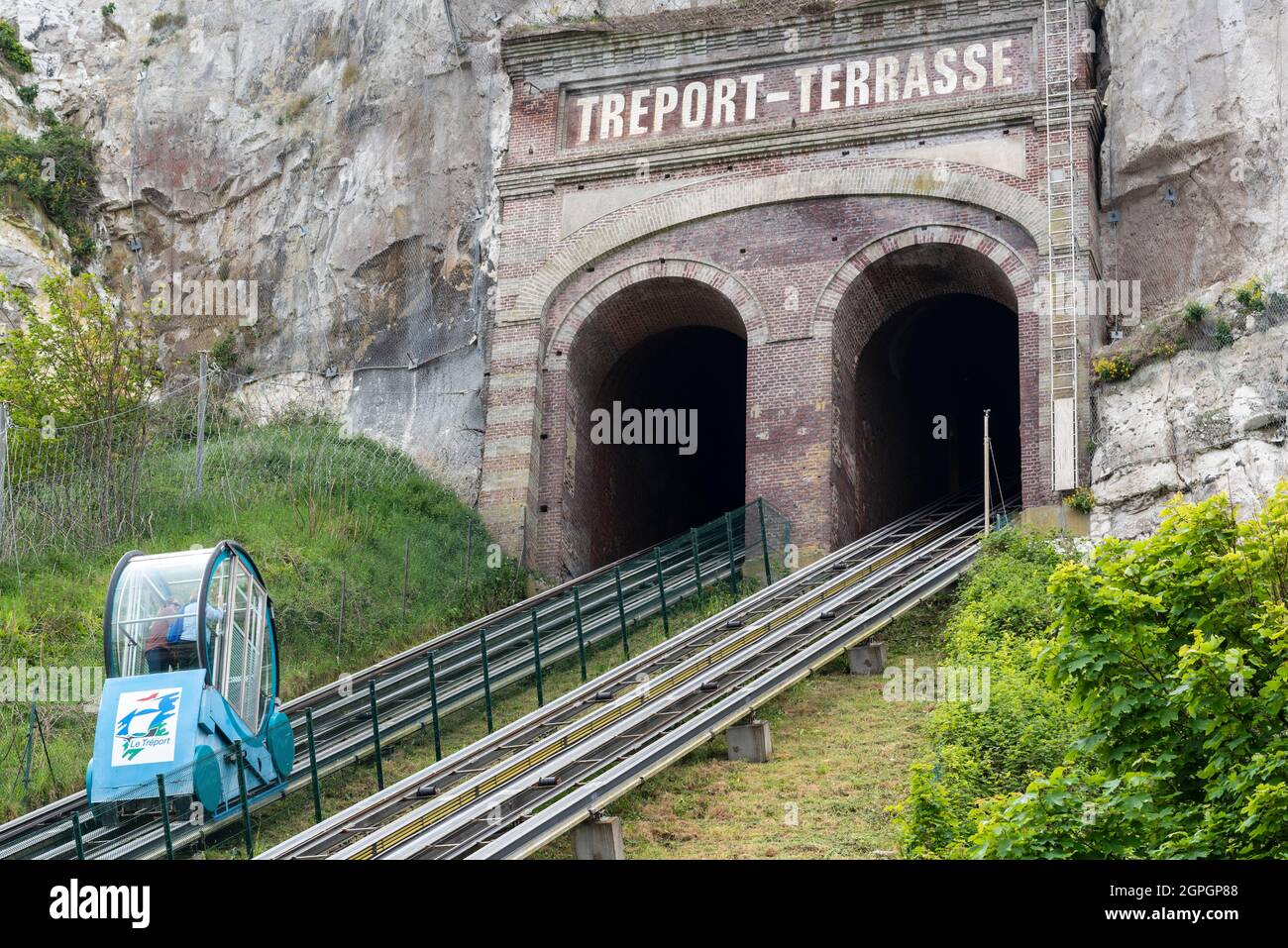 Francia, Senna Marittima, le Treport, funicolare Foto Stock
