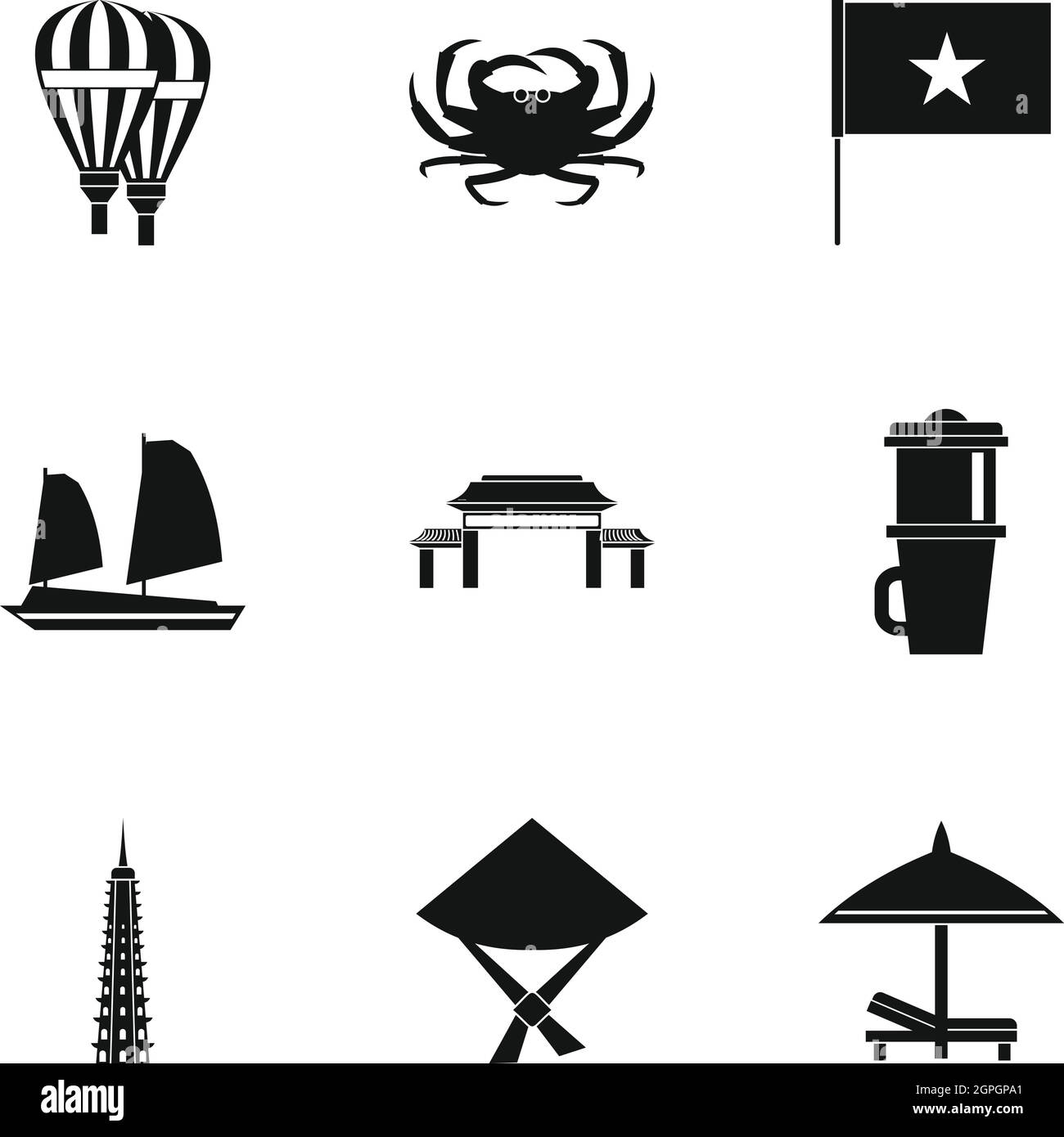 Attrazioni del Vietnam set di icone, stile semplice Illustrazione Vettoriale