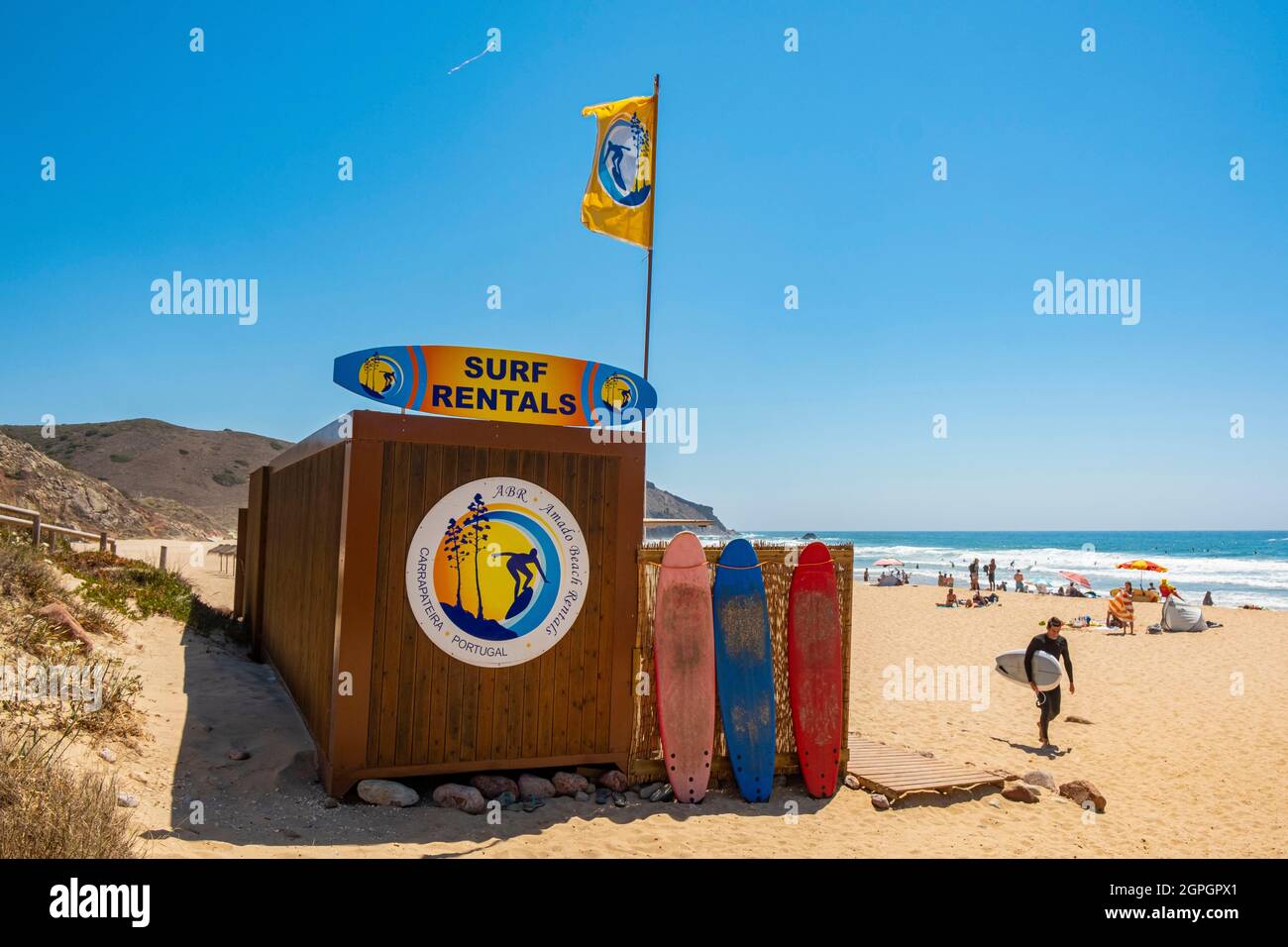 Portogallo, Algarve, costa atlantica occidentale, Praia do Amado Surfers Beach Foto Stock