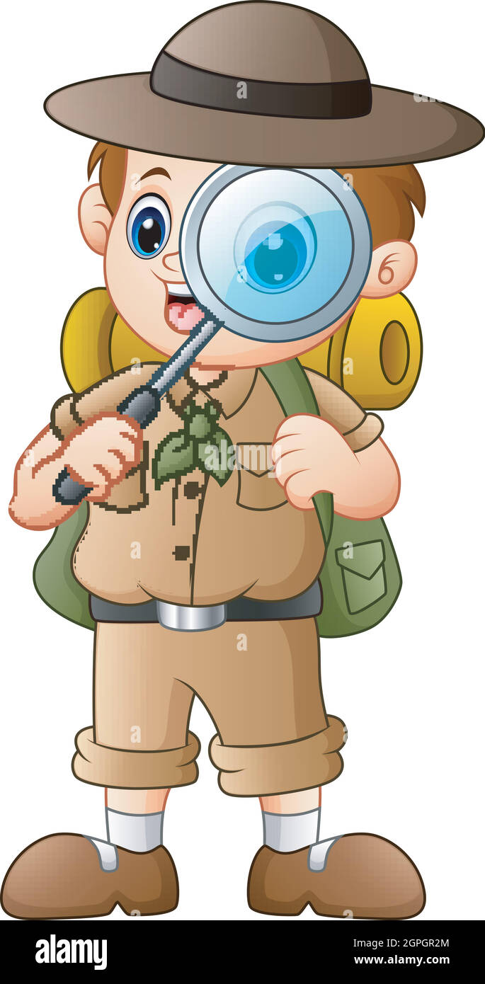Esploratore ragazzo con lente d'ingrandimento Illustrazione Vettoriale