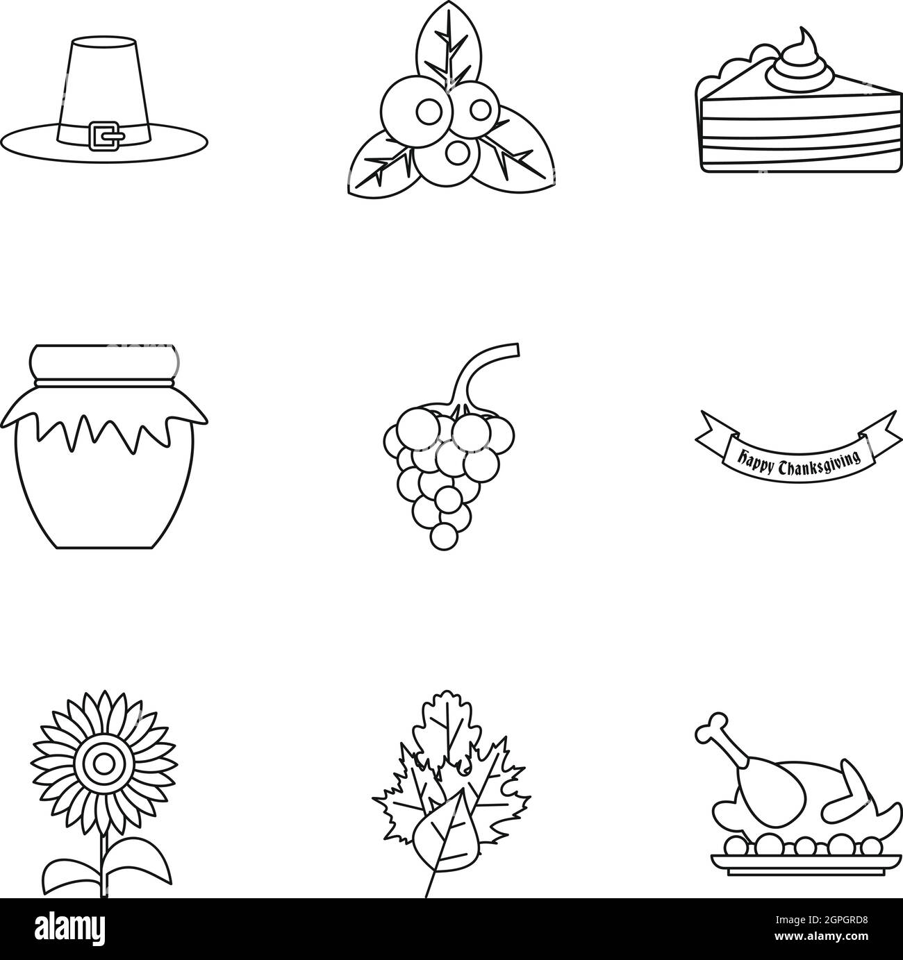 La Giornata del ringraziamento set di icone di stile di contorno Illustrazione Vettoriale