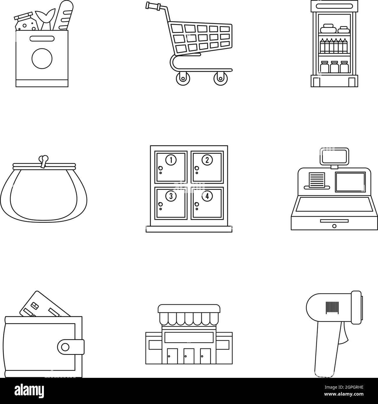 Supermercato set di icone di stile di contorno Illustrazione Vettoriale