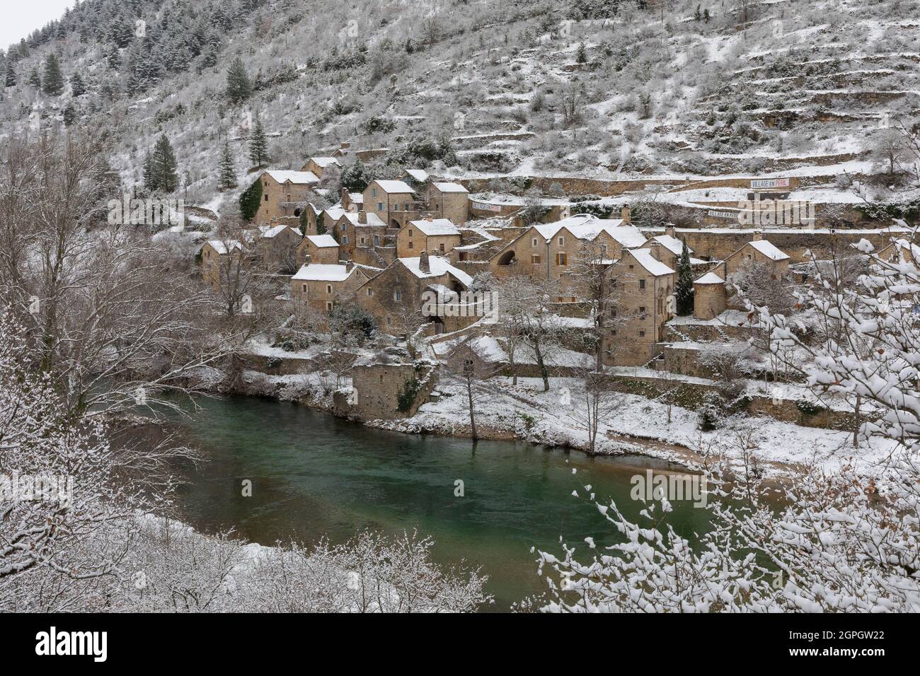 Francia, Lozere, la Malene, Gorges du Tarn, frazione di Hauterives, Causses e Cévennes, paesaggio culturale dell'agro-pastorialismo mediterraneo classificato Patrimonio Mondiale dell'UNESCO Foto Stock