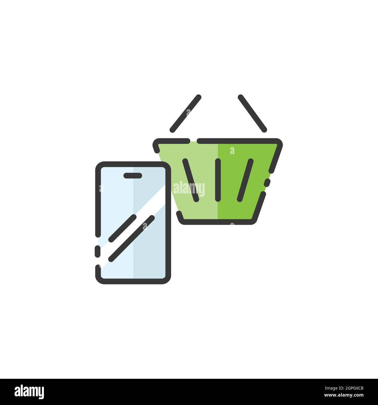 Negozio online. Pagamento mobile. Smartphone e carrello. Icona a colori pieni. Illustrazione del vettore commerciale Illustrazione Vettoriale
