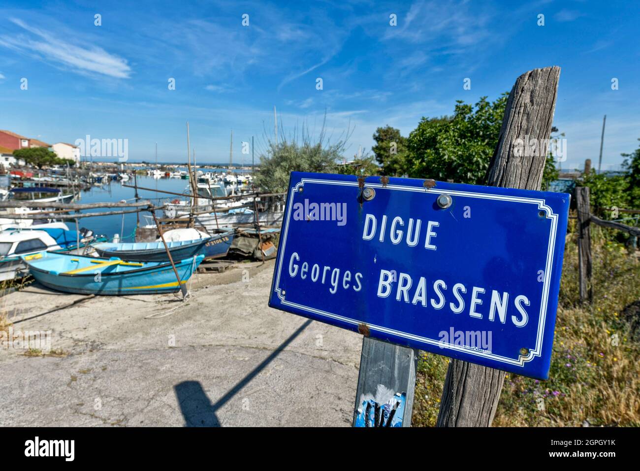 Francia, Herault, Sete, quartiere della Pointe Courte, Brassens percorso dove l'artista ha voluto fermarsi con la sua barca Foto Stock