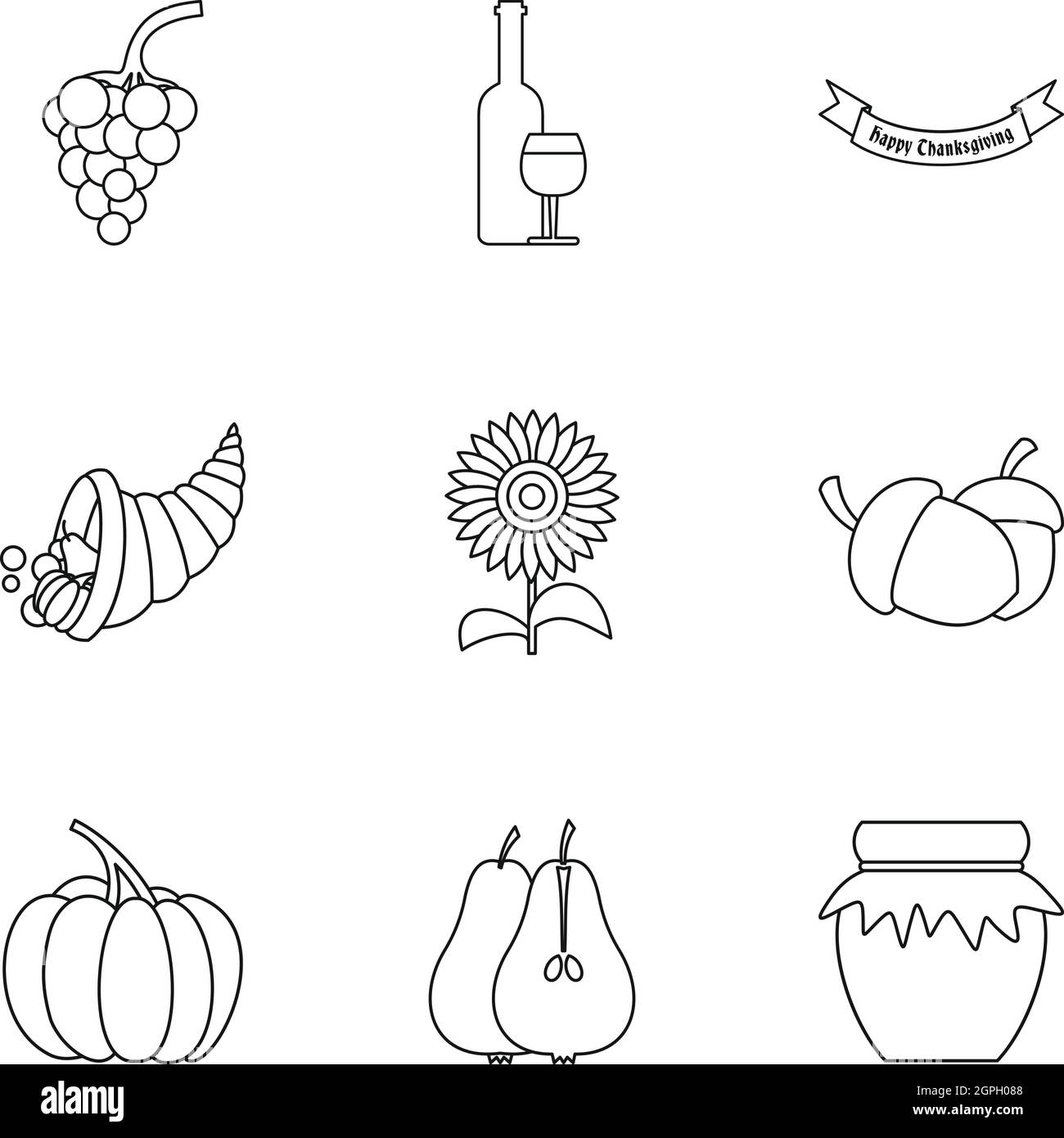 Festival d'autunno di set di icone di stile di contorno Illustrazione Vettoriale