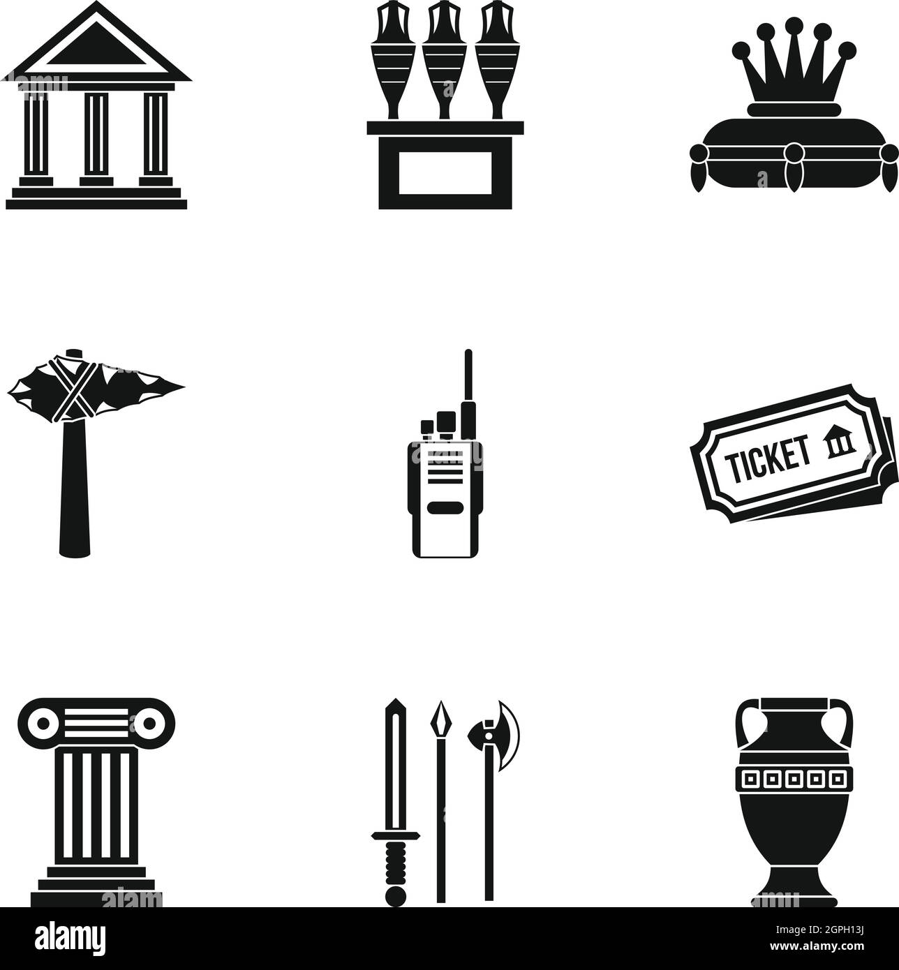 Galleria Museo in set di icone, stile semplice Illustrazione Vettoriale