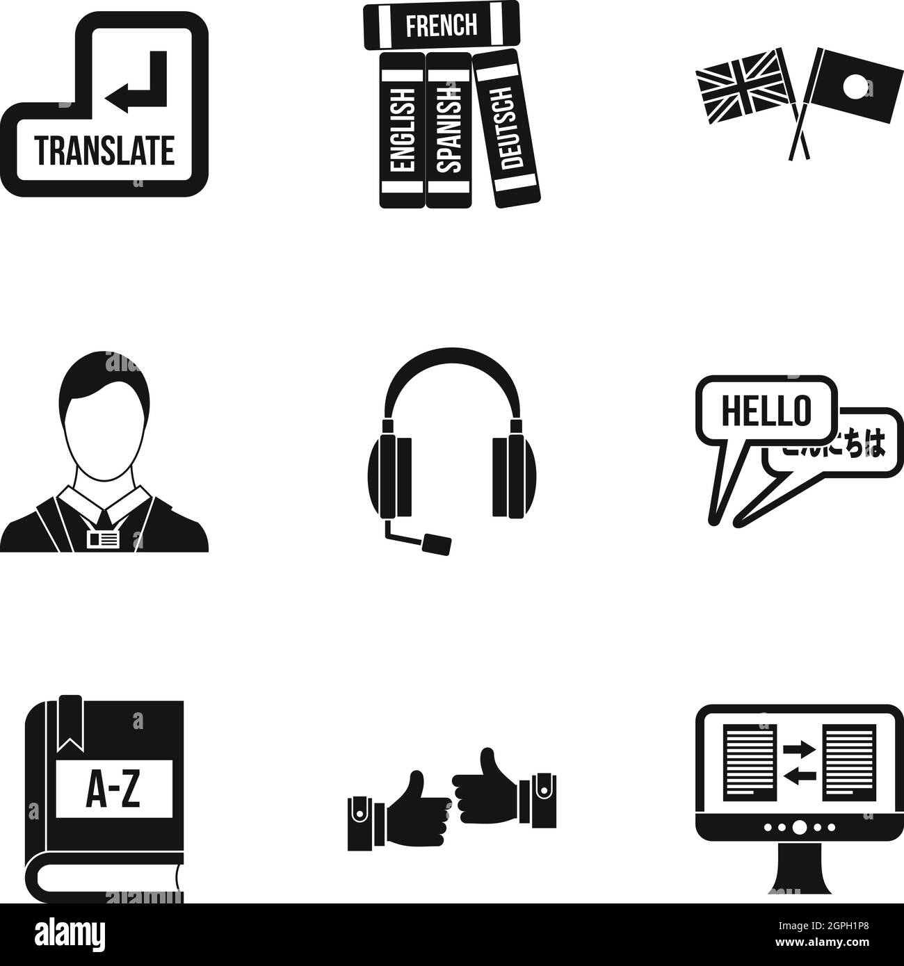 Language learning set di icone, stile semplice Illustrazione Vettoriale