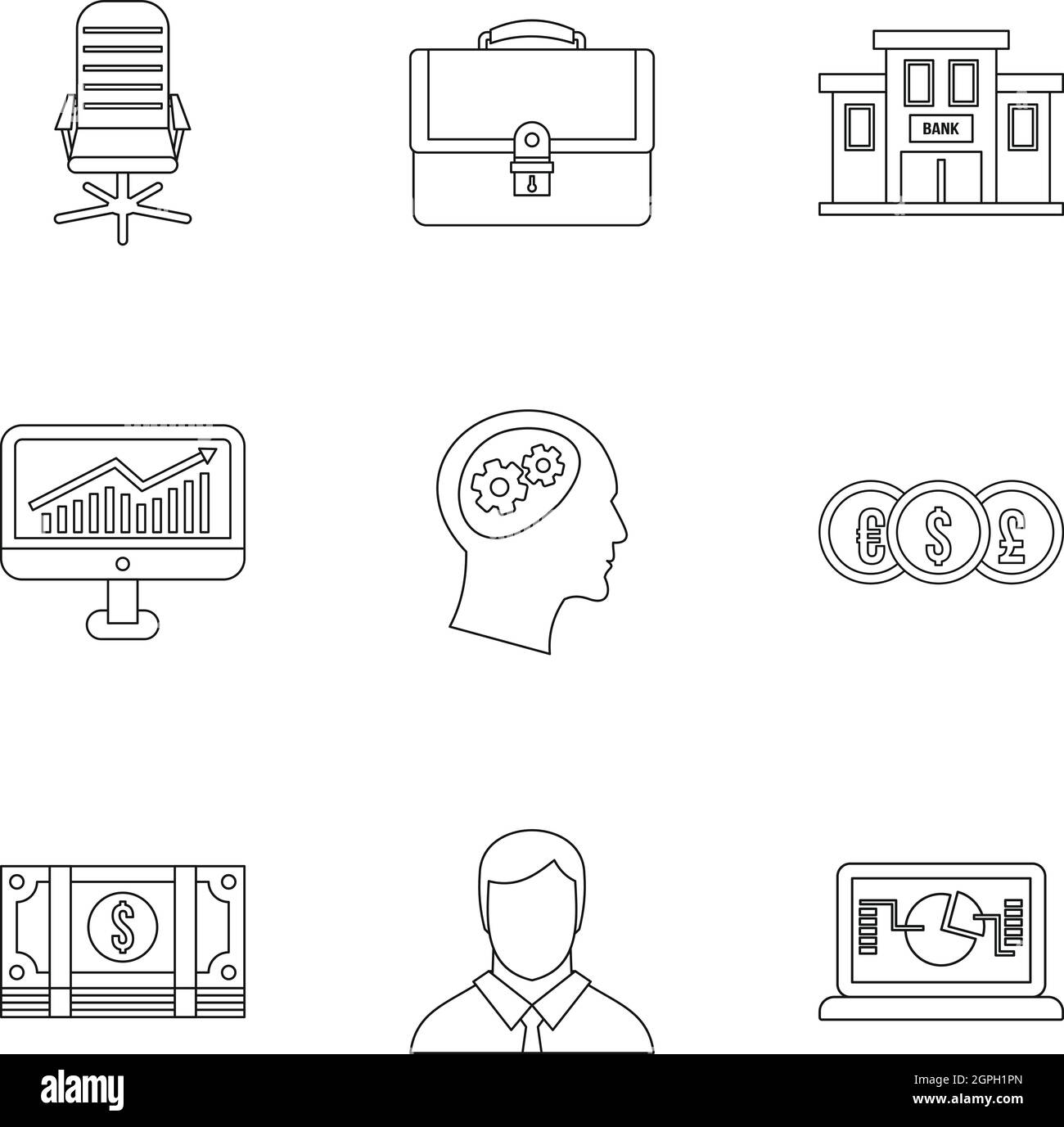 Business set di icone di stile di contorno Illustrazione Vettoriale