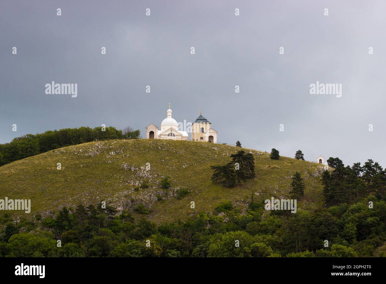 Collina Santa a Mikulov. Vista dal castello. Foto Stock