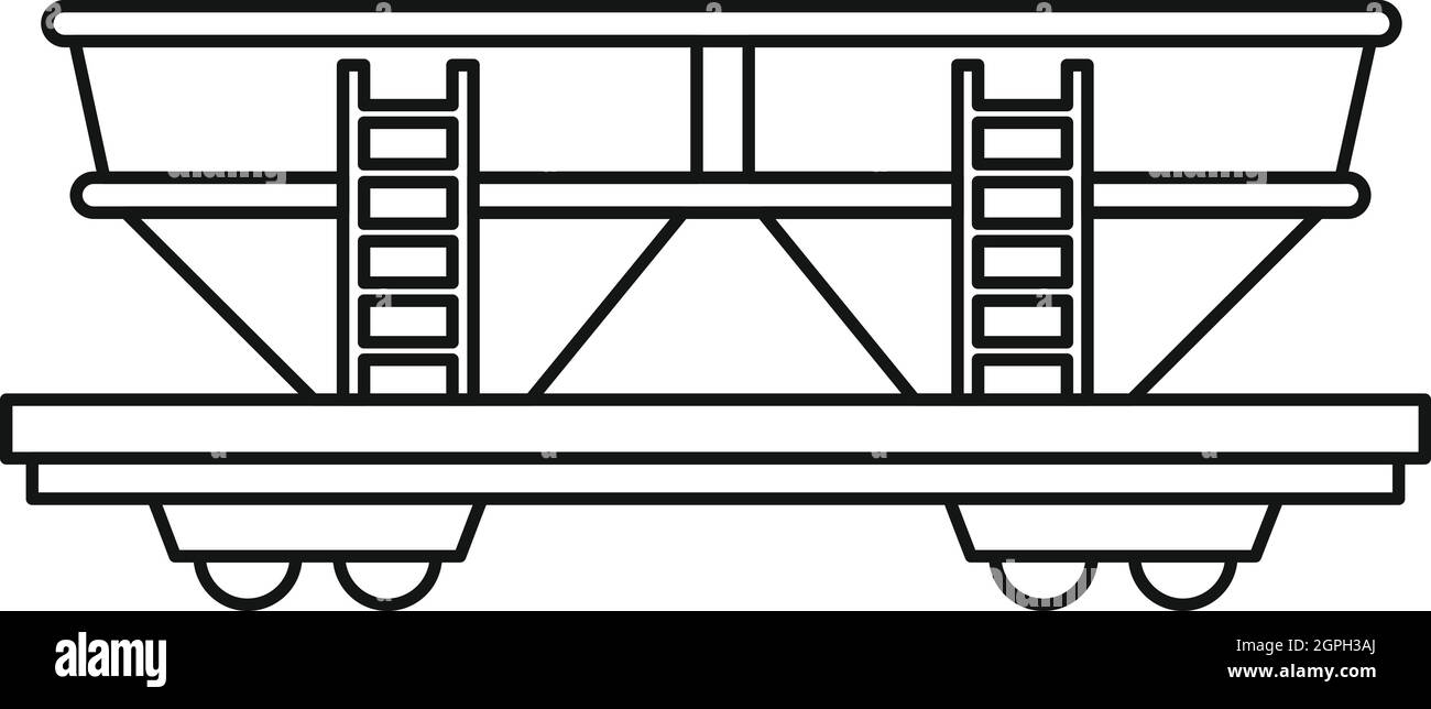 Il trasporto merci ferroviario icona auto, stile contorno Illustrazione Vettoriale