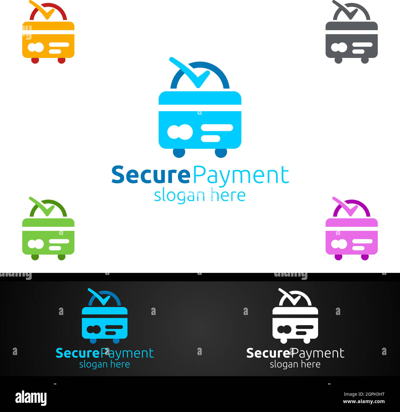 Shopping Online Logo di pagamento sicuro per acquisti online di sicurezza. Transazione finanziaria. Invio di denaro. Logo Mobile Banking Service Illustrazione Vettoriale