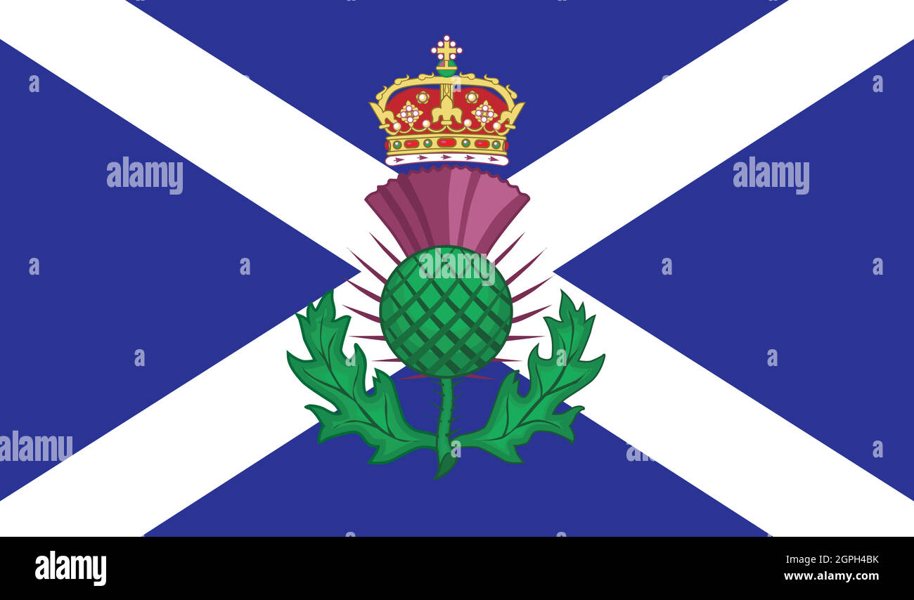 Thistle in stile tradizionale sulla bandiera scozzese Illustrazione Vettoriale