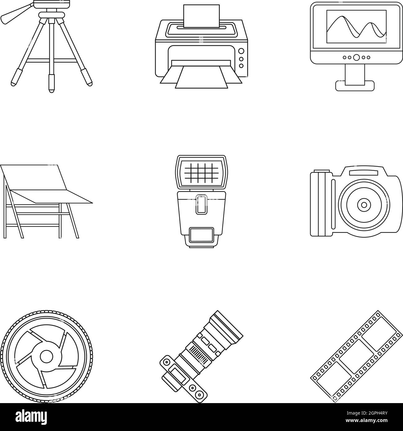 Fotografia di set di icone di stile di contorno Illustrazione Vettoriale