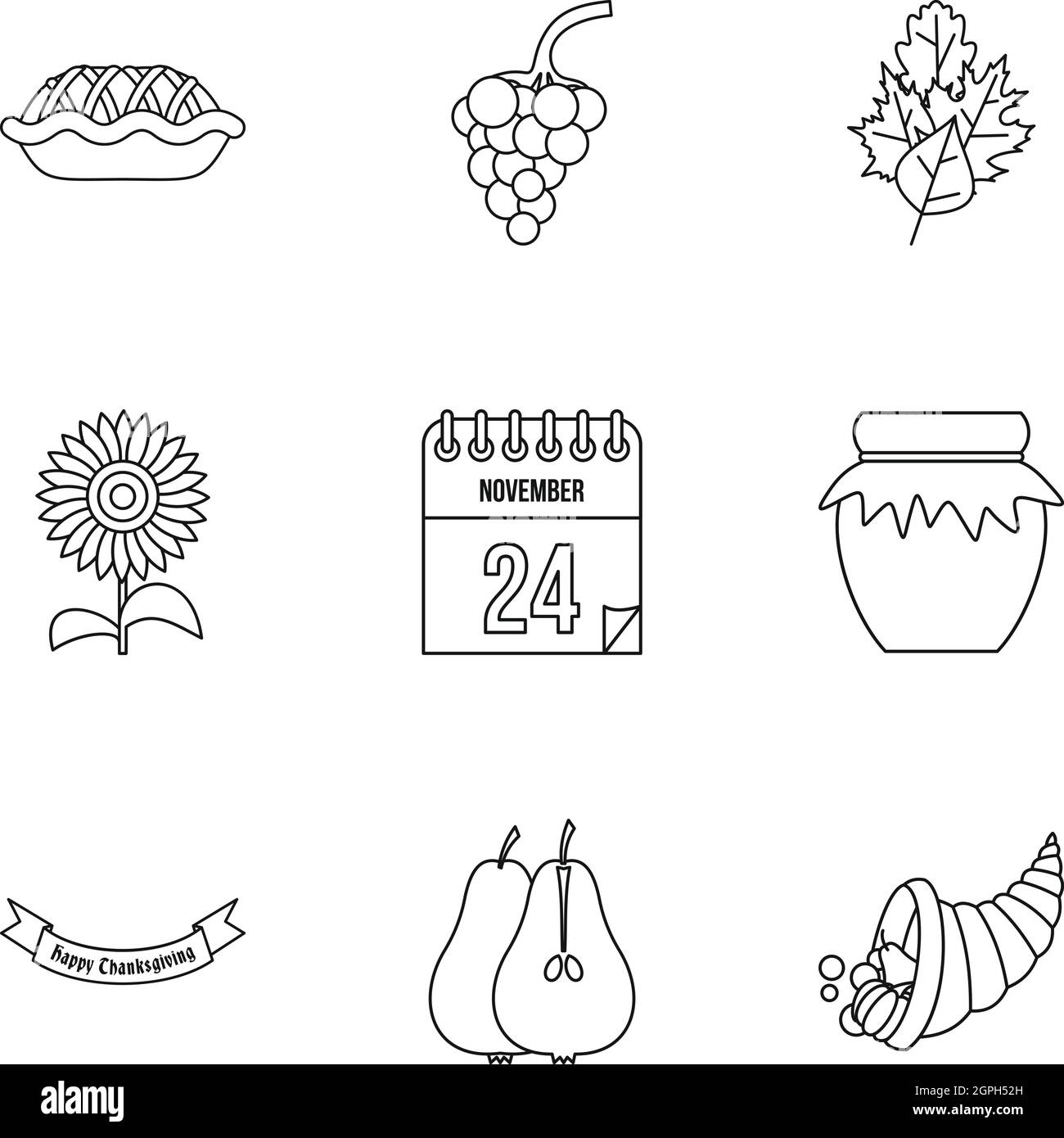 Festa di Ringraziamento set di icone di stile di contorno Illustrazione Vettoriale