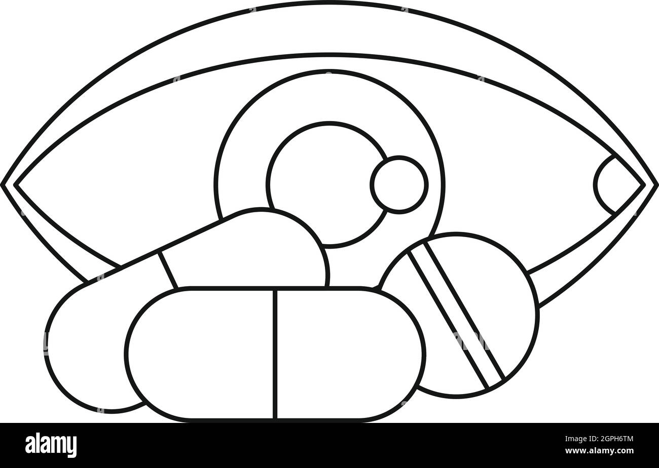 Occhio e pillole icona, stile contorno Illustrazione Vettoriale