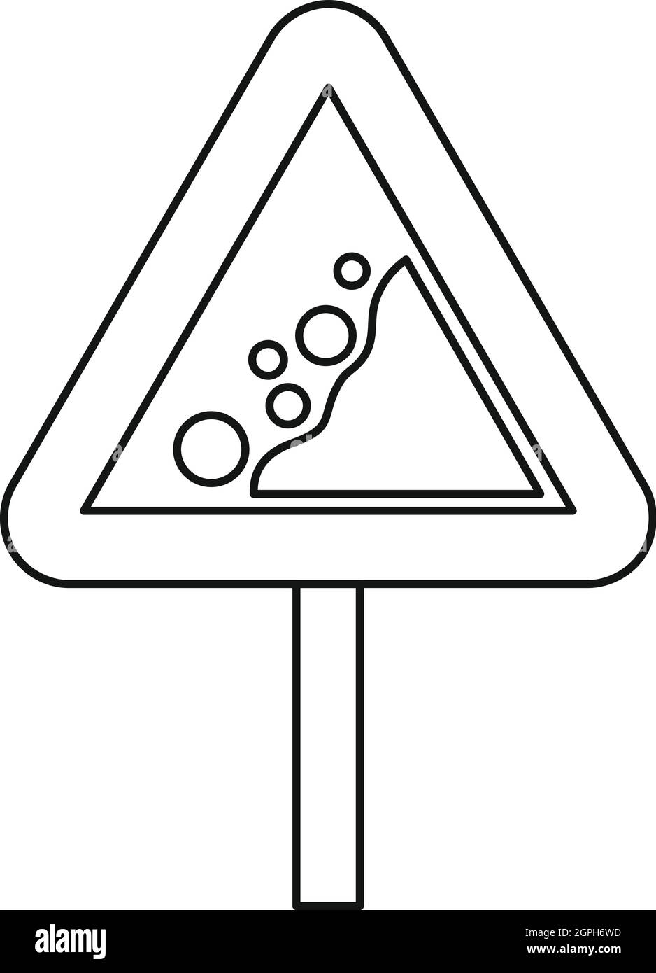 Le rocce che cadono avvertenza cartello stradale icona stile contorno Illustrazione Vettoriale