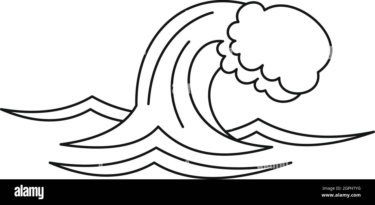 Oceano Mare o icona di onda, stile contorno Illustrazione Vettoriale