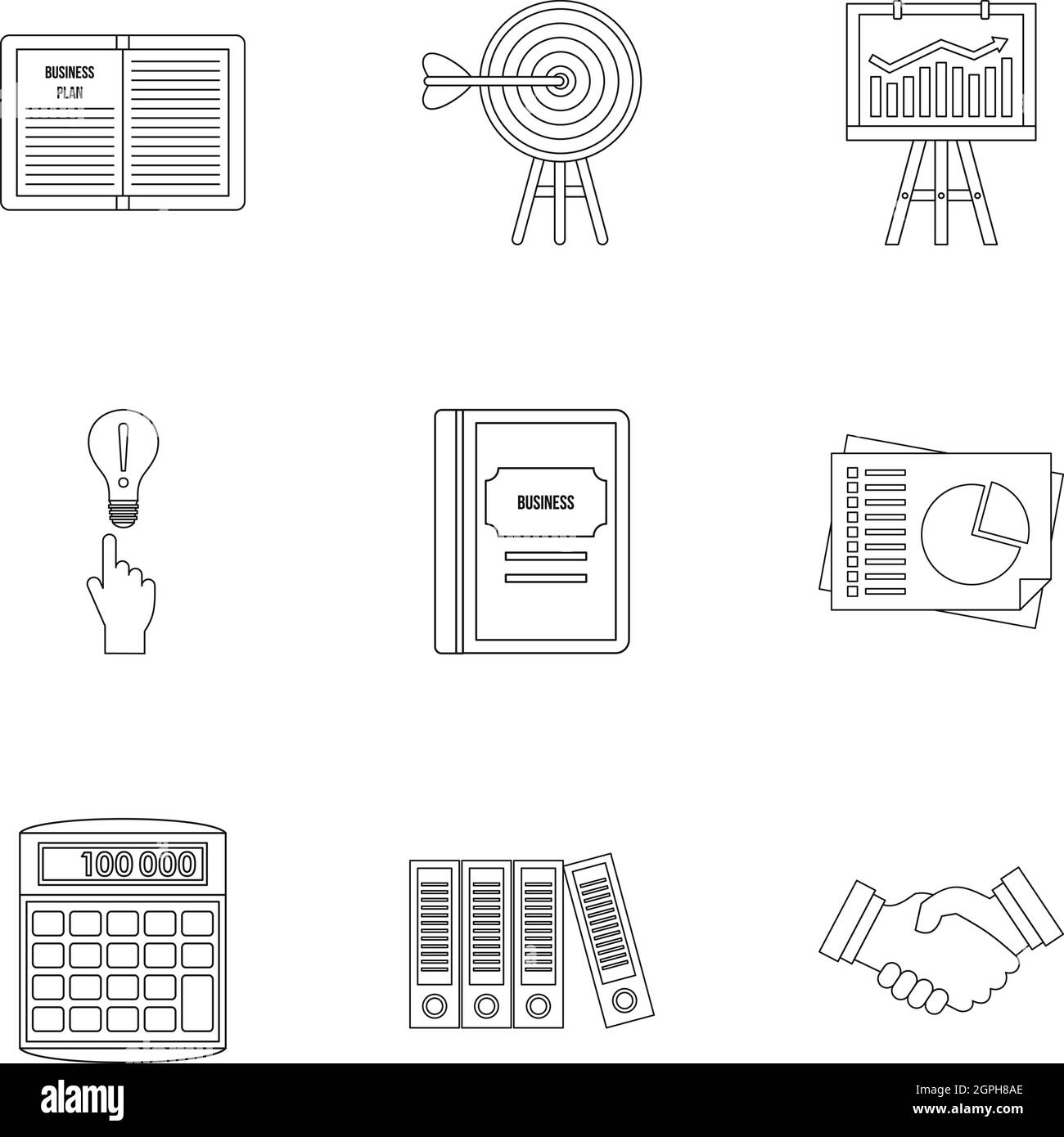 Business set di icone di stile di contorno Illustrazione Vettoriale