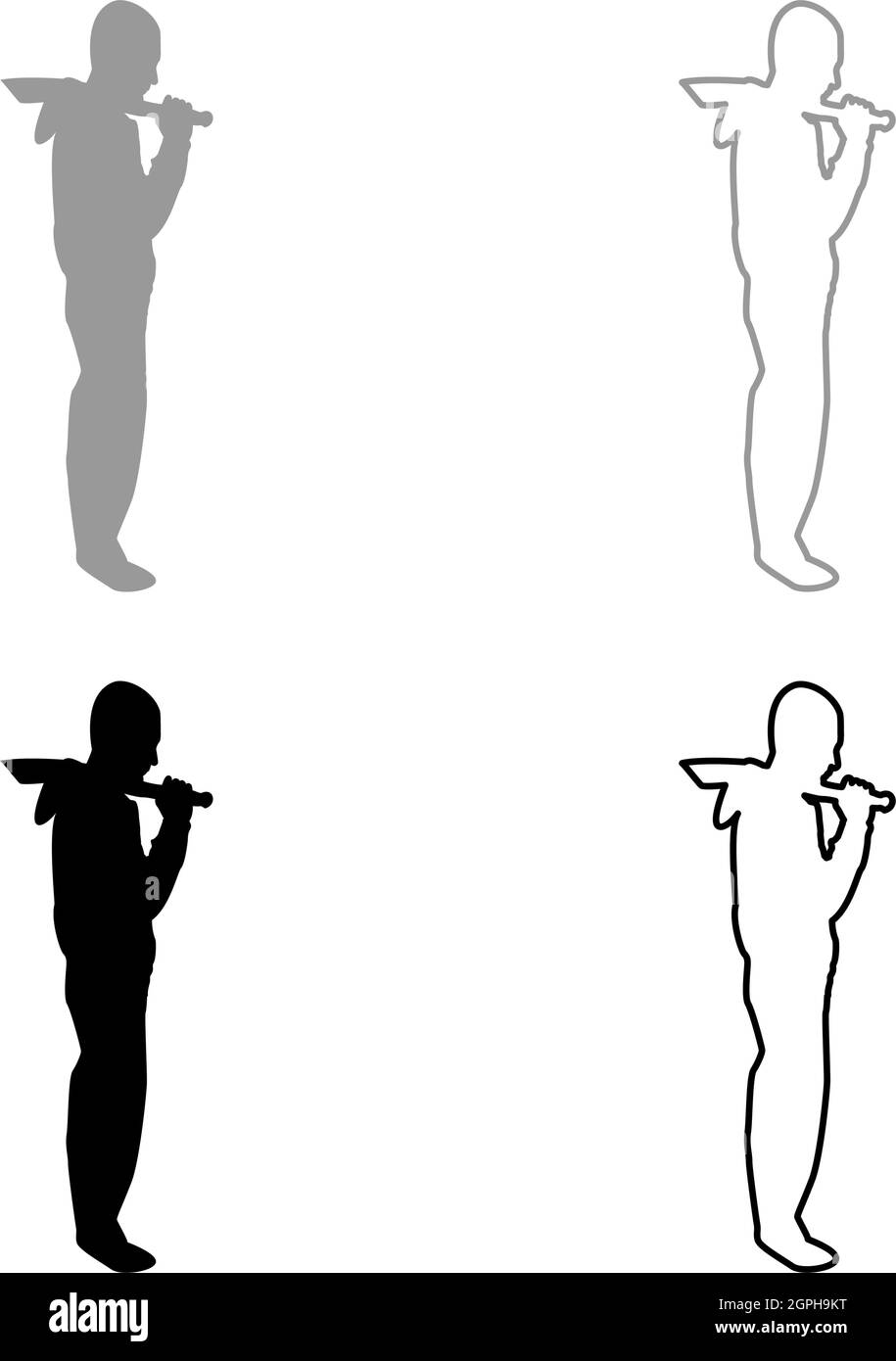 Uomo con machete di spada armi fredde in mano uomo militare Soldier Serviceman in posizioni Hunter con lotta a coltello pone un forte difensore concetto di armi Guerriero sagoma del supporto grigio nero colore vettore illustrazione solido contorno immagine Illustrazione Vettoriale