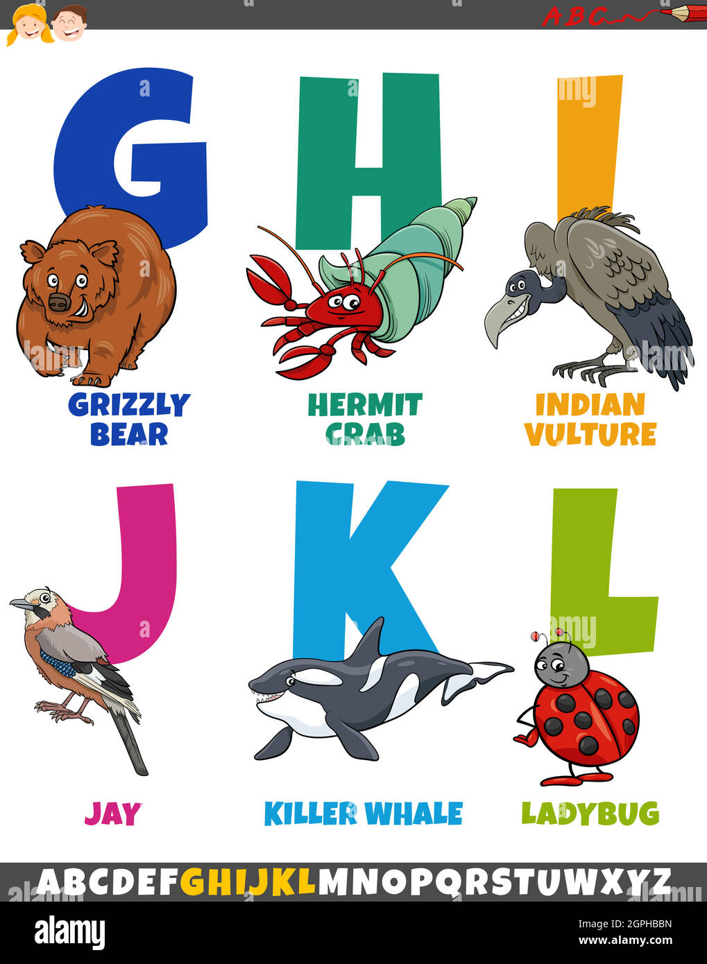 set di caratteri dell'alfabeto cartoon con divertenti caratteri animali Illustrazione Vettoriale
