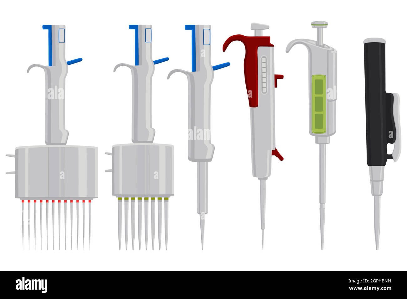 Illustrazione sul tema Big kit diverse pipette mediche, contagocce per laboratorio Illustrazione Vettoriale