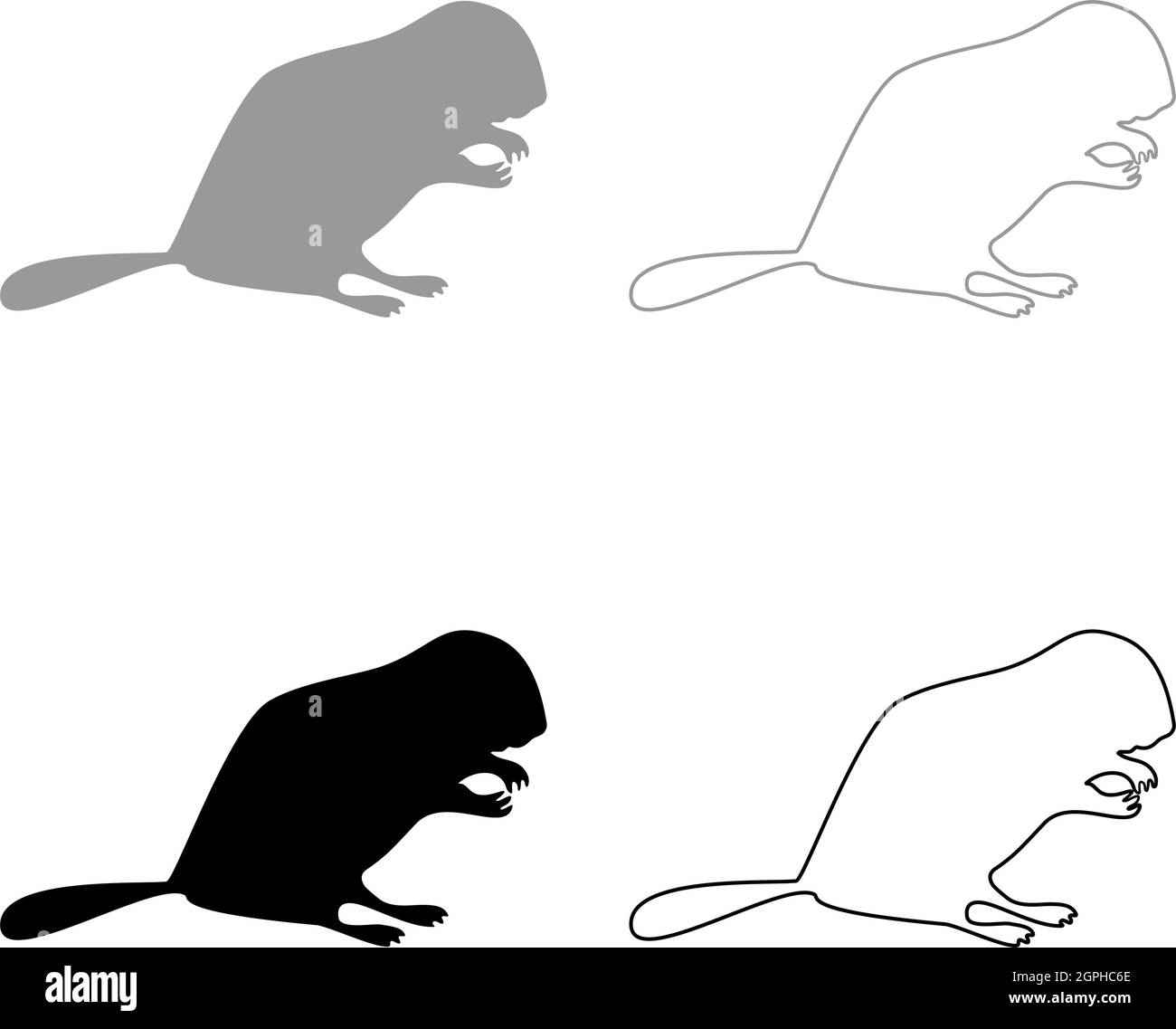 Beaver Animal Rodent Stand silhouette grigio nero colore vettoriale illustrazione contorno pieno stile immagine Illustrazione Vettoriale
