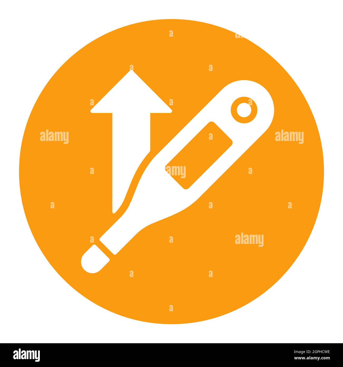 Aumento della temperatura con l'icona del glifo bianco del vettore del termometro Illustrazione Vettoriale