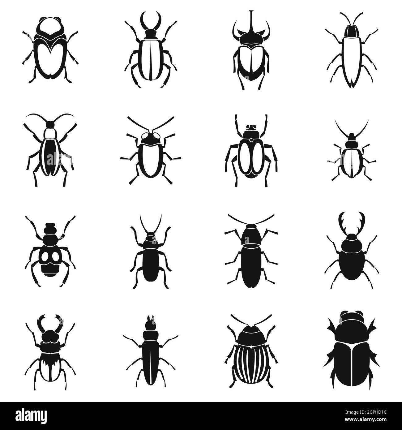 Bug set di icone, stile semplice Illustrazione Vettoriale