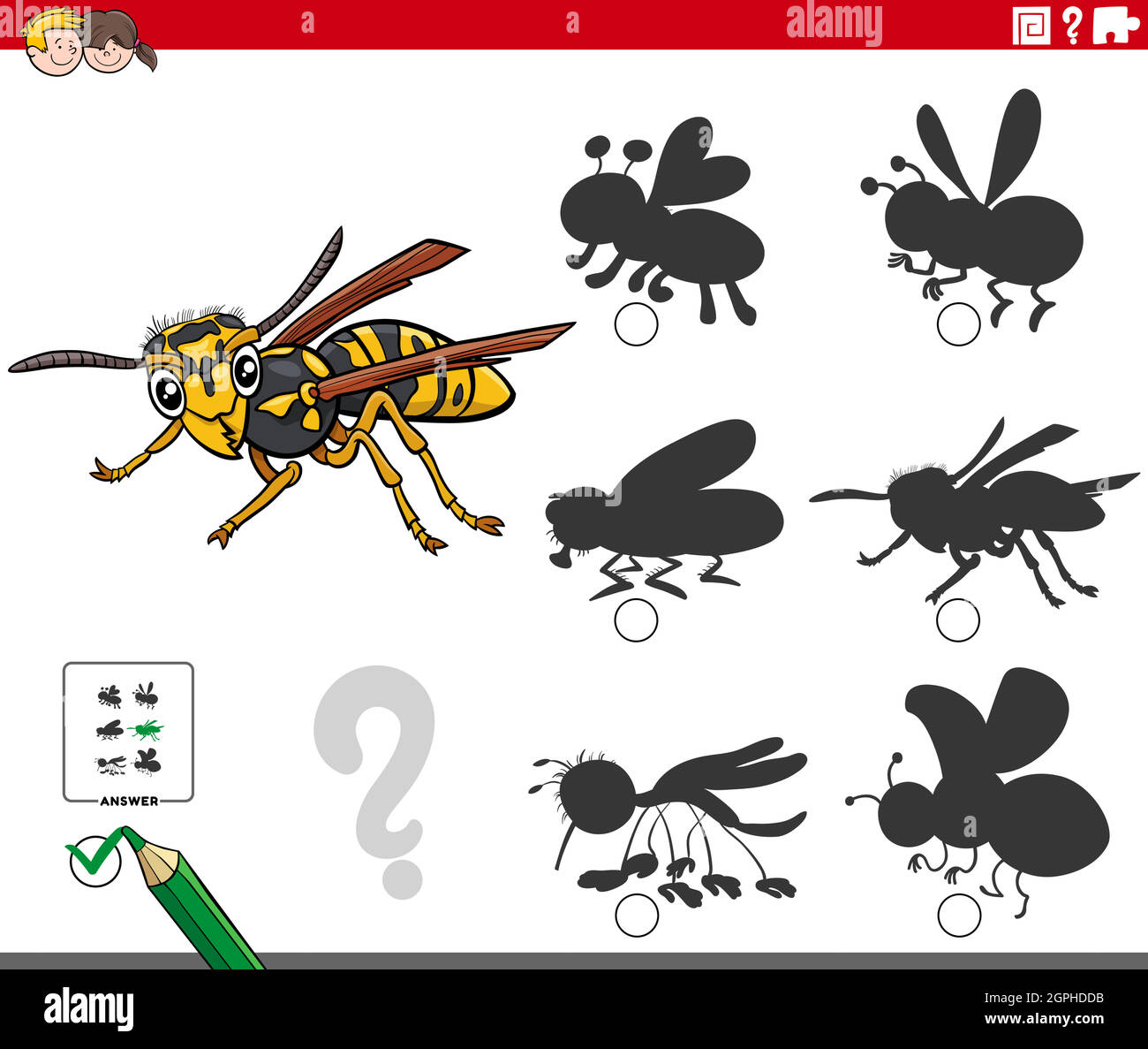 gioco di ombre con fumetto wasp insetto personaggio Illustrazione Vettoriale